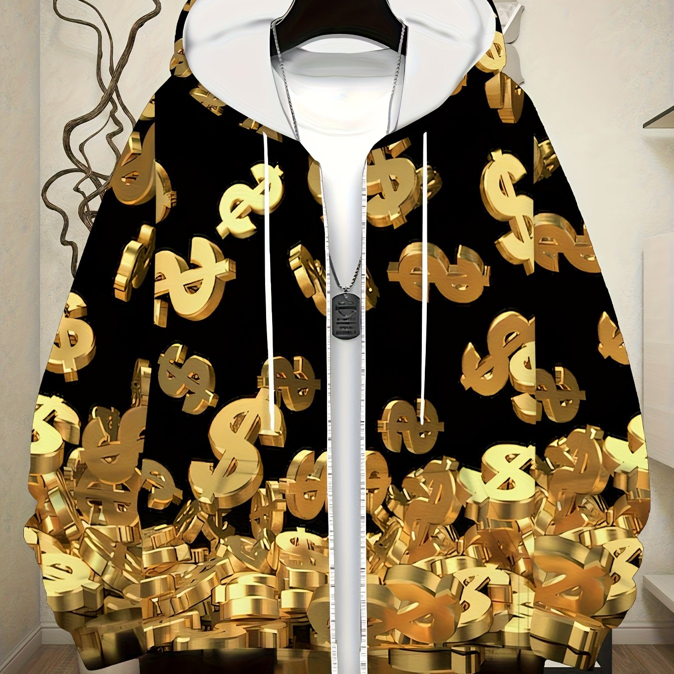TEMU Men's 3d Casual Sport Zip-up Cardigan, Fashionable New Style With Novelty Pattern, Zippered Hooded Sweatshirt Jacket