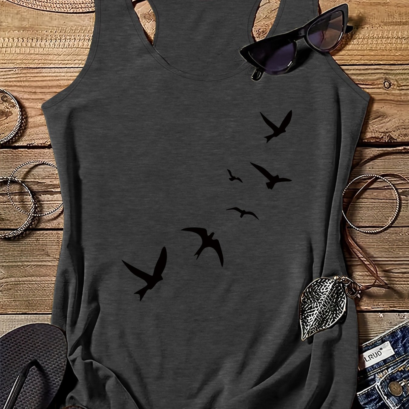 TEMU Graphic Print Tank Top, Casual Crew Neck Tank Top For Summer, Women's