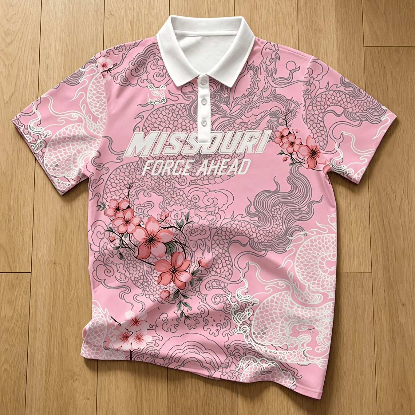 TEMU - Men's Lapel Short Sleeve Shirt, Half-button Design, New Chinese Style Dragon And Cherry Print Trendy Casual Top