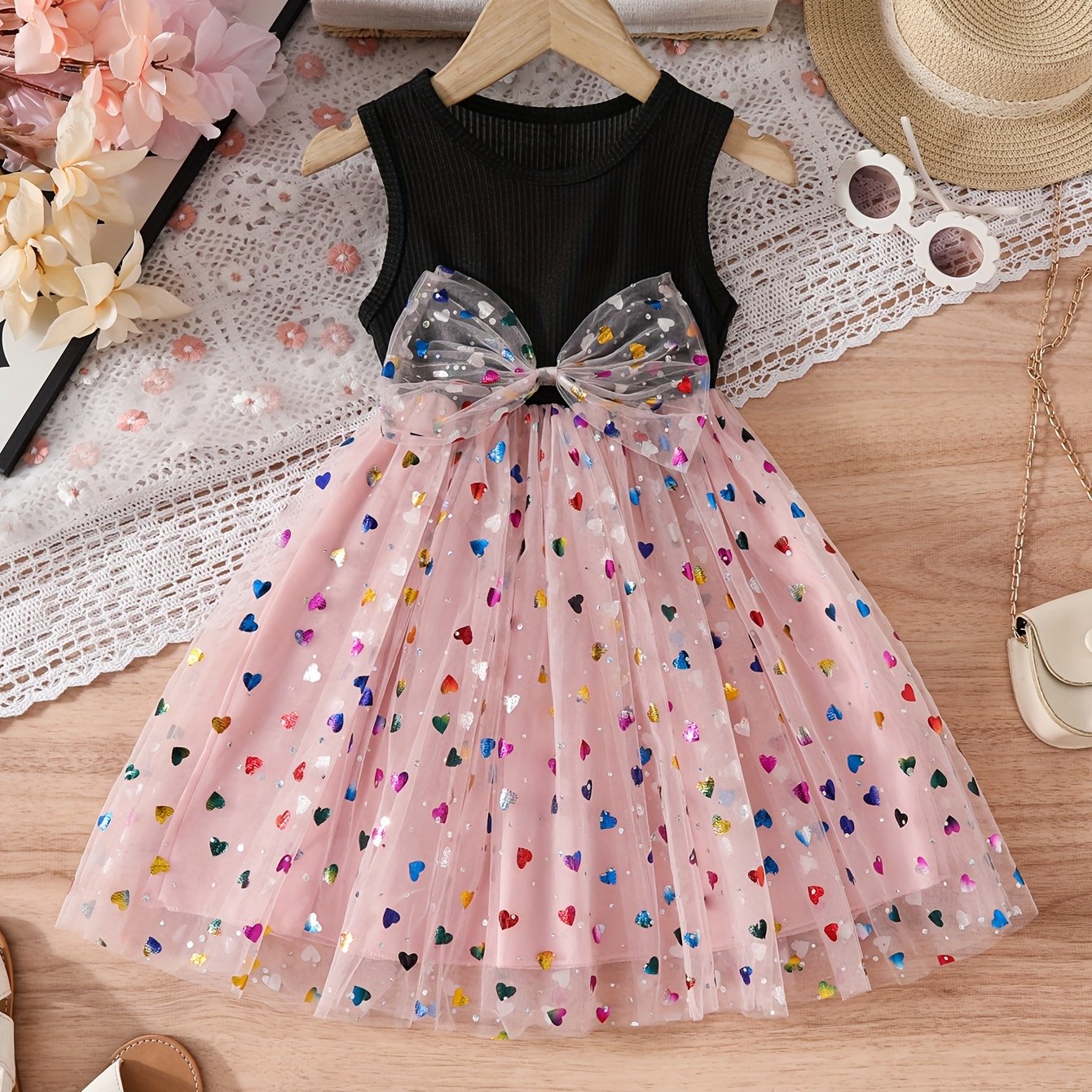 Image of Girls' Print Vest Dress, Summer Casual Daily Prom Tulle Princess Dress