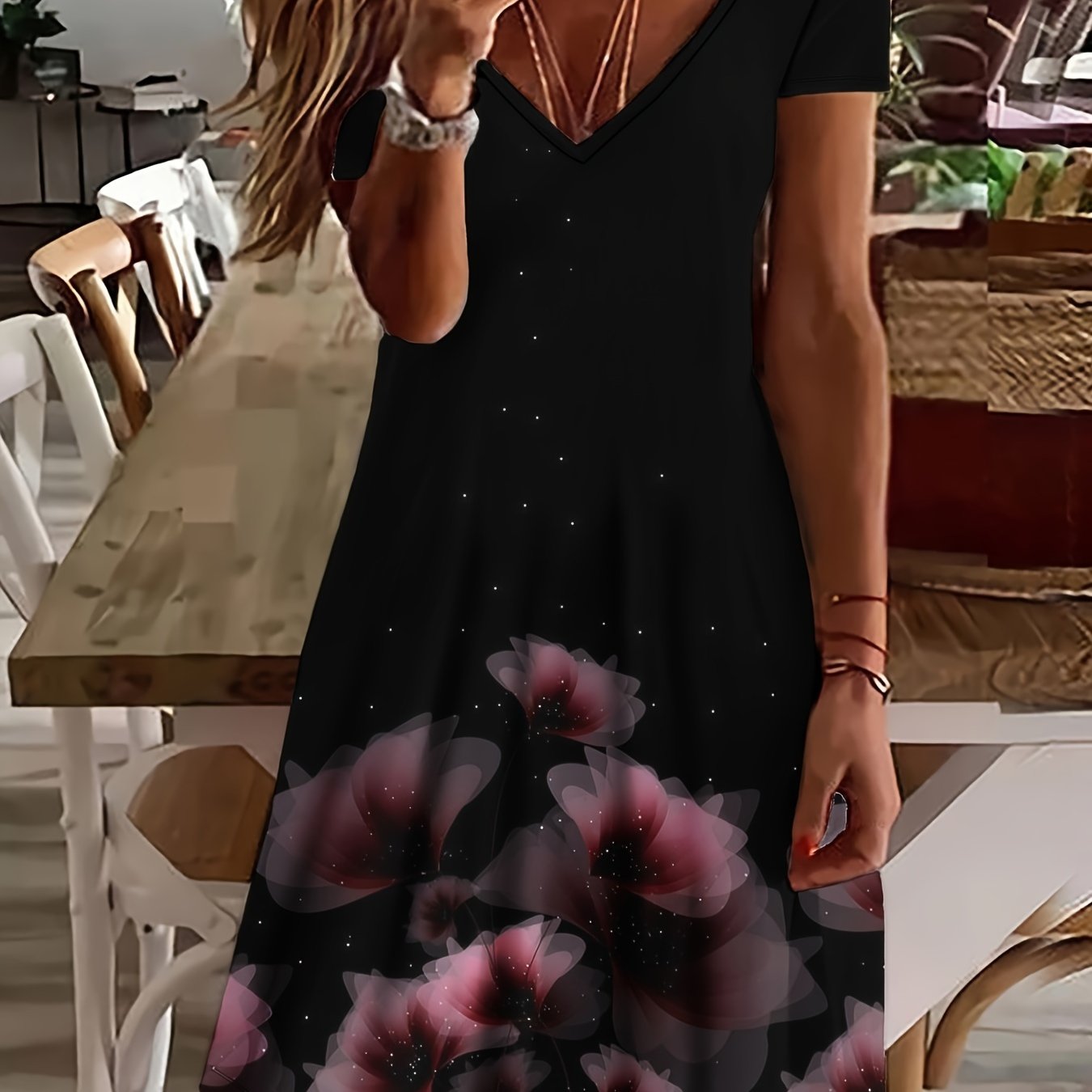 floral print loose v neck dress casual short sleeve dress for spring summer womens clothing