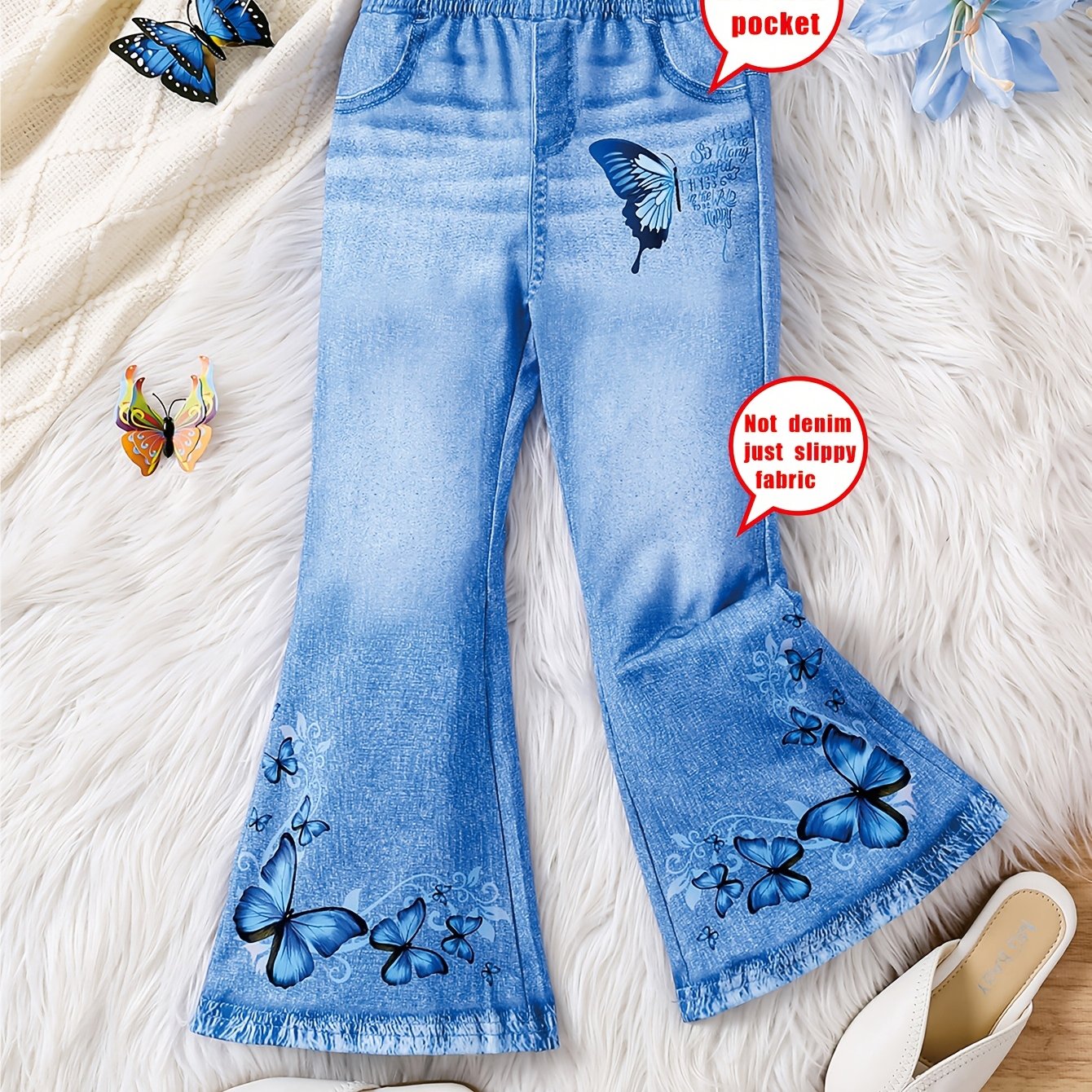E-shop Kinder/Mädchen Casual Niedliche Schleifenmuster Imitat-Denim All- Schlaghose Täglicher Mantel, Geschenk, für Draußen