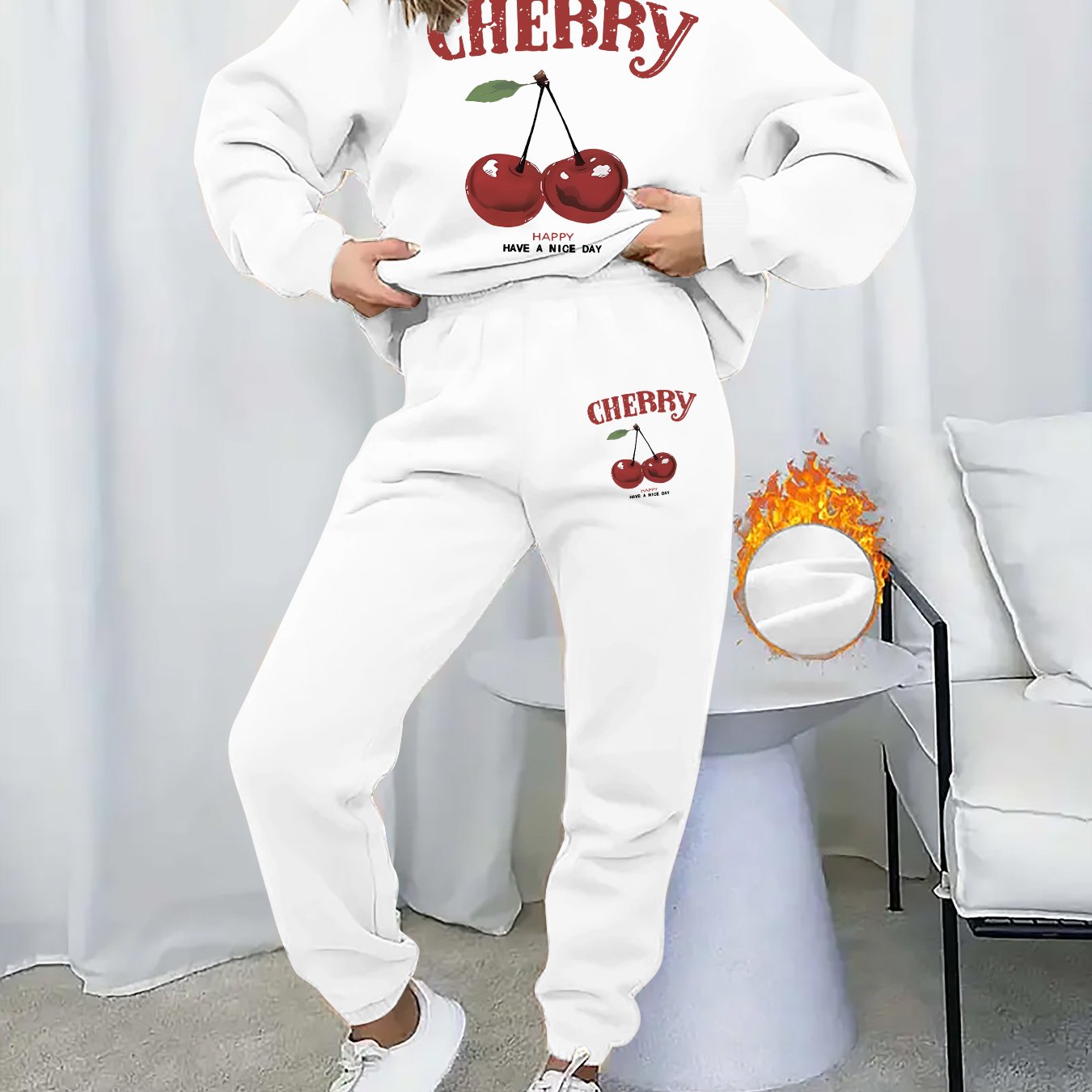 TEMU Graphic Print 2pcs Set, Crew Neck Sweatshirt & Pants, Women's Clothing
