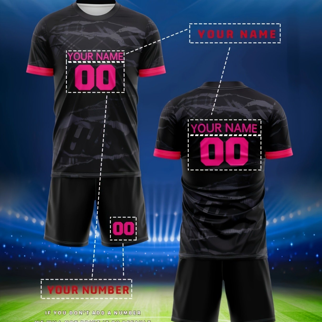 TEMU Customization! Contrast Color Football Jersey 2pcs Set, Team Name And Number Printed As , Super Training And Competition, Customizable Contrast