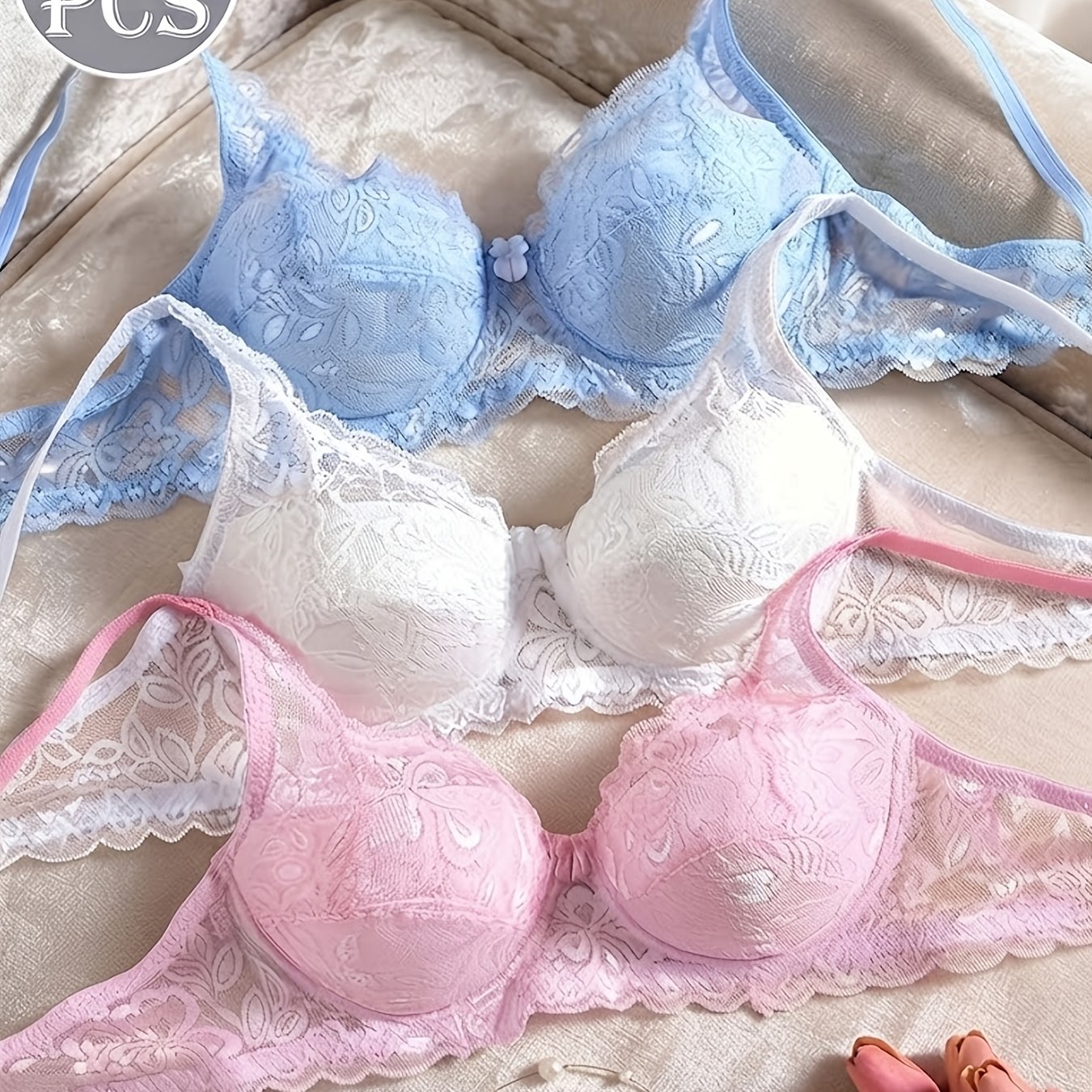 TEMU YIWEMIYA 3pcs, Soutien-gorge sexy Push-Up en dentelle et mousse fine pour femmes