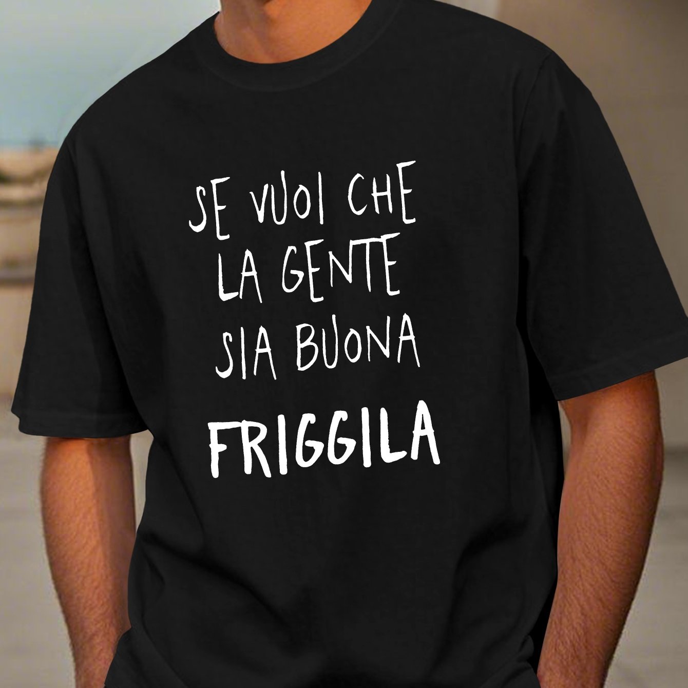 TEMU Men's Casual Summer T-shirt With Italian "fun Italian" - Crew Neck, Short Sleeve, Regular Fit, Geometric Pattern, Stretch Fabric, Perfect For