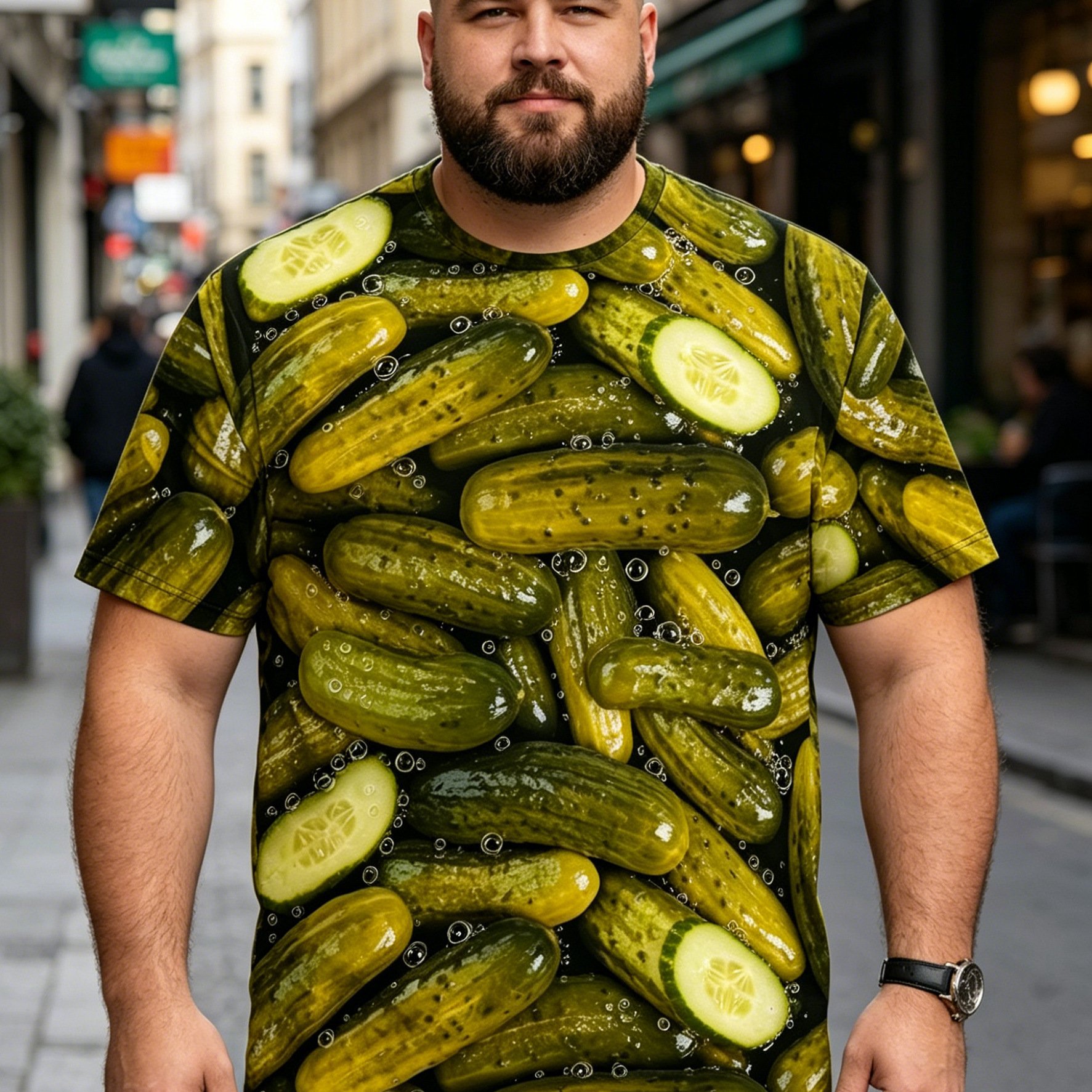 TEMU [printed Design-not Textured] Summer Plus Size Men Funny Pickle Print Breathable Casual Outfit