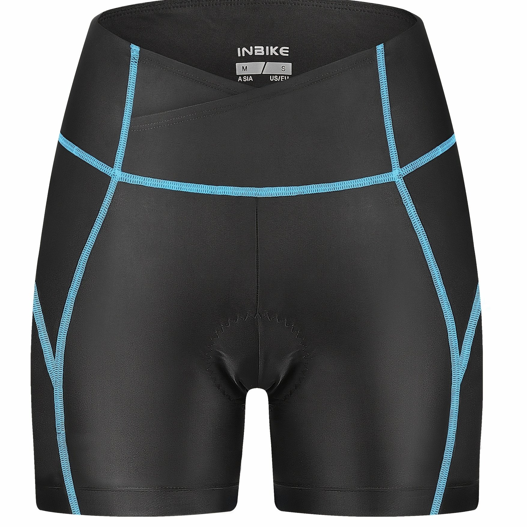 INBIKE Women&#39;S High-Waisted Cycling Shorts - Black with Light Blue Stripes, Moisture-Wicking, Breathable, Comfortable, and Skin-Friendly, Perfect for Training and Riding, Cycling Apparel|Highwaist Shorts|Stretchy Fabric
