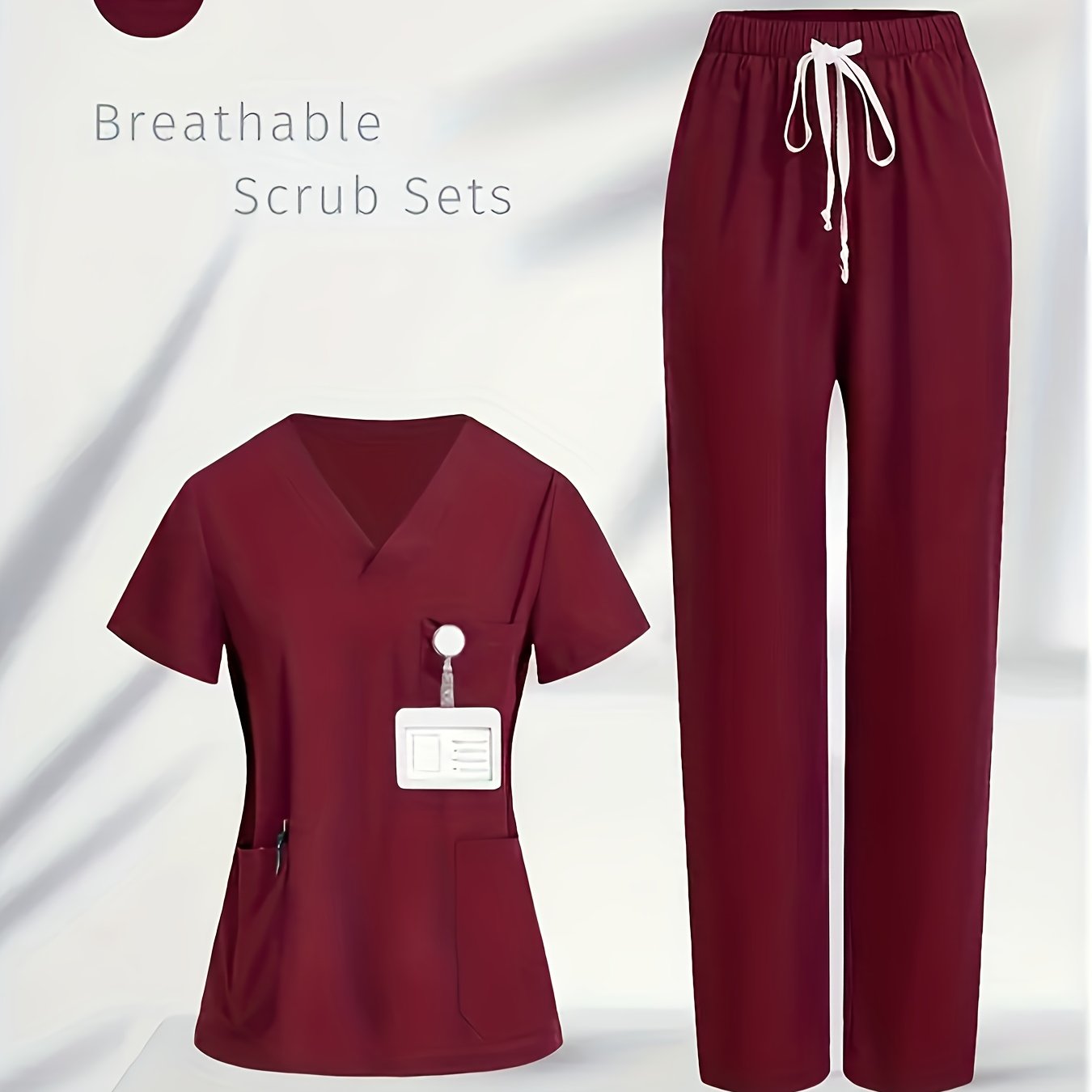 TEMU Set pezzi per donna da jogging, uniforme elasticizzata opaca, completo da lavoro con grembiule da tasche, set di abbigliamento traspirante per