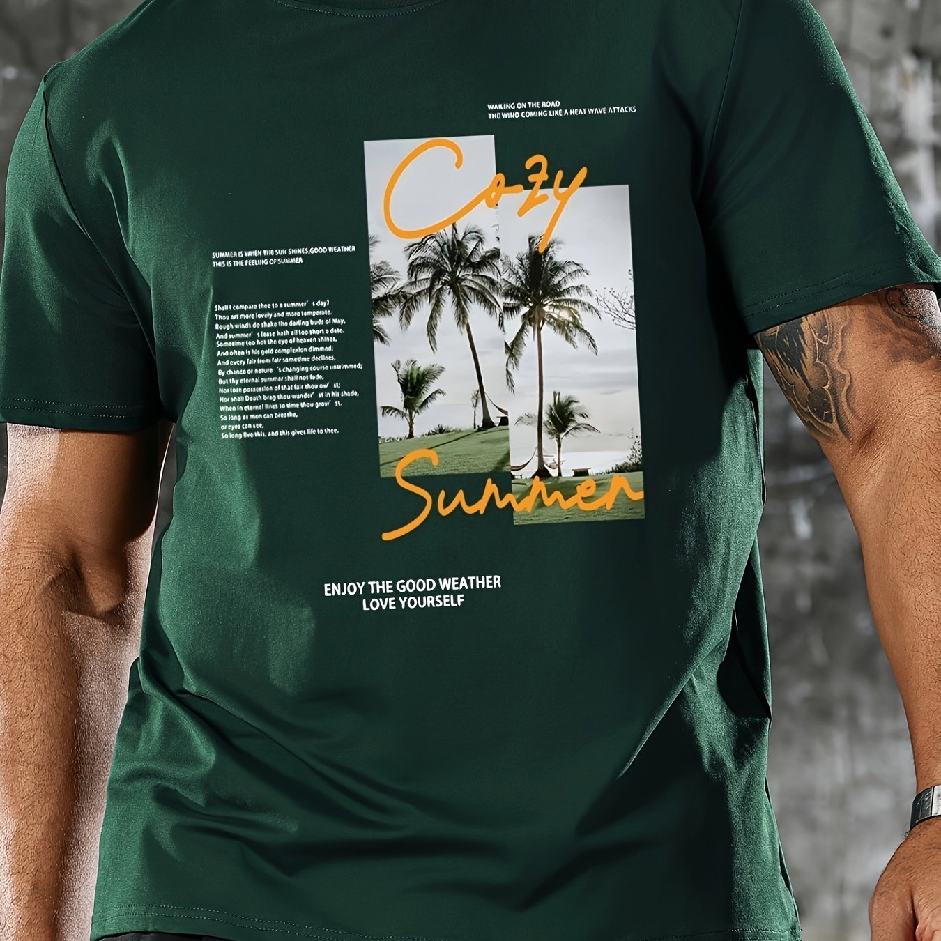 TEMU Men's Landscape Print T-shirt, Comfortable For Summer