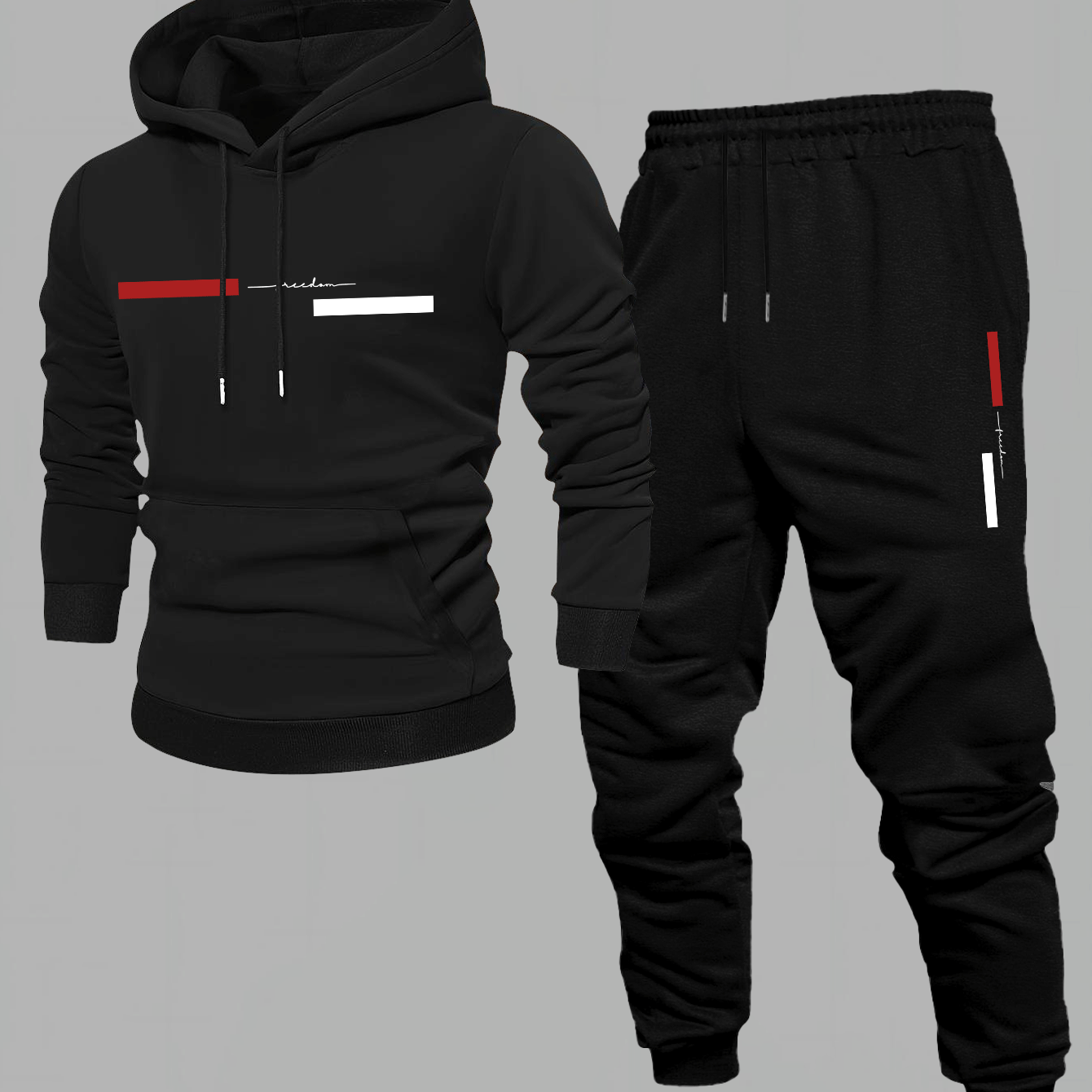 TEMU Men's Fleece-lined Hoodie And Sweatpants Set With Print