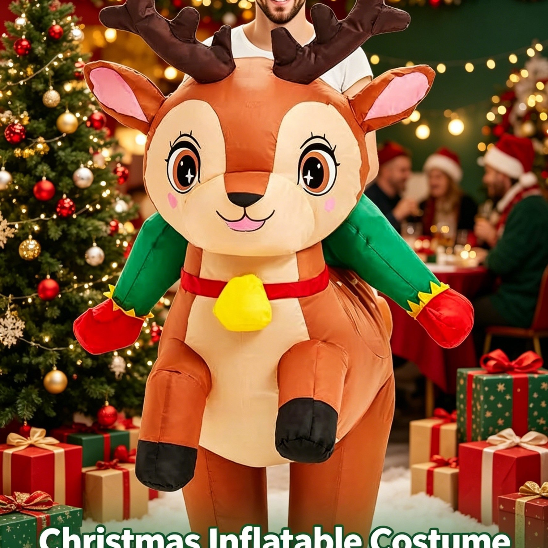 Image of Inflatable Reindeer Costume, Riding Moose Costume, Holiday Inflatable Halloween Christmas Costume For Women, Men, And Teens, Role-play Party Inflatable Outfit, No Measurements Required