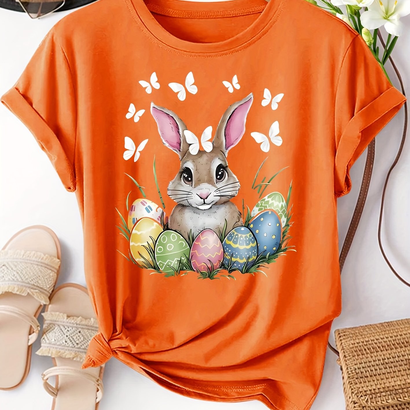 TEMU Women's Vintage Short-sleeve T-shirt - Spring/fall Casual Round Neck Blouse Top Suitable For Spring/autumn, S-xxl Sizes, Options