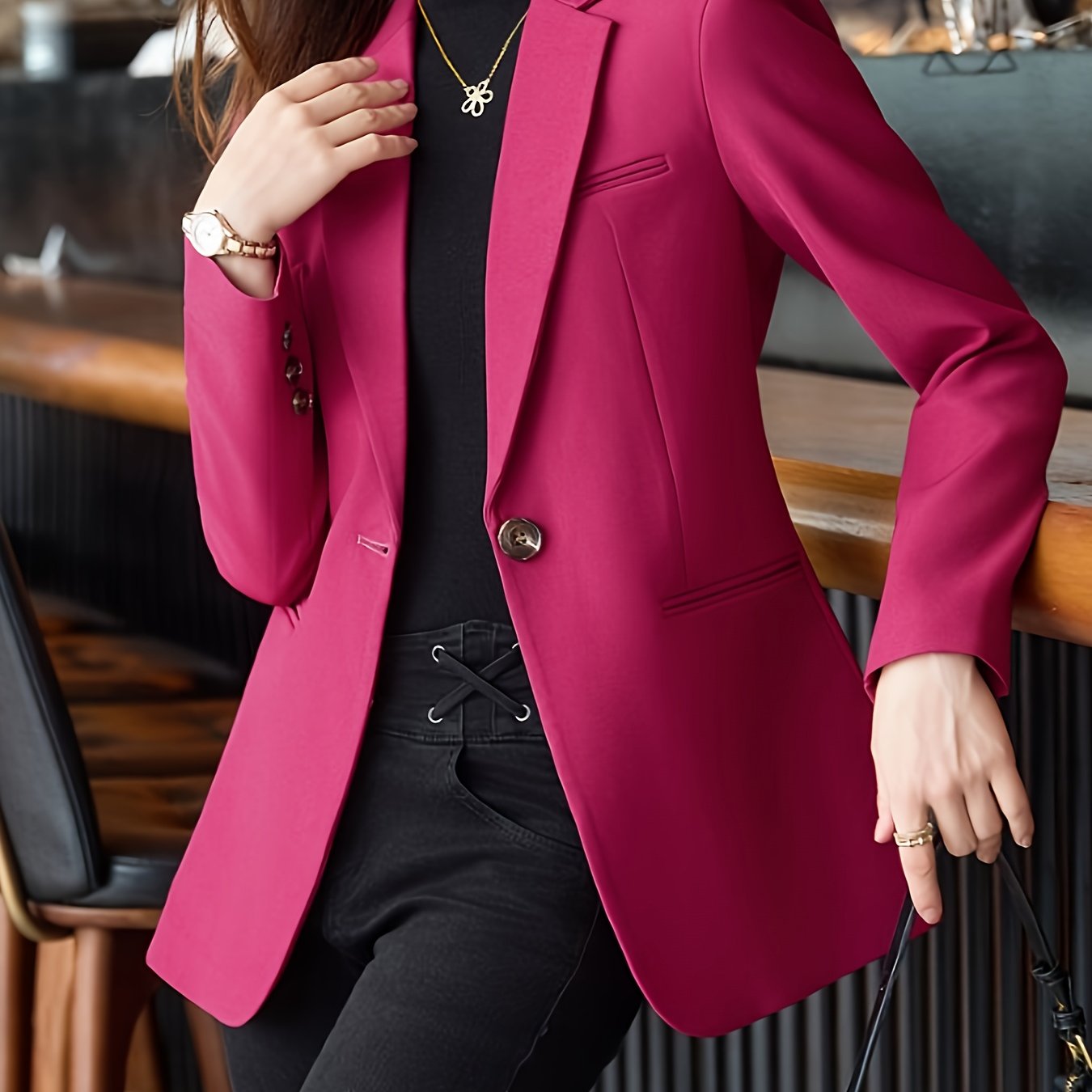 TEMU Women's 2026 Elegant Blazer, Autumn/winter Long-sleeve Suit Jacket, Single-breasted, Open Front, For Autumn, Suitable For Work And Casual