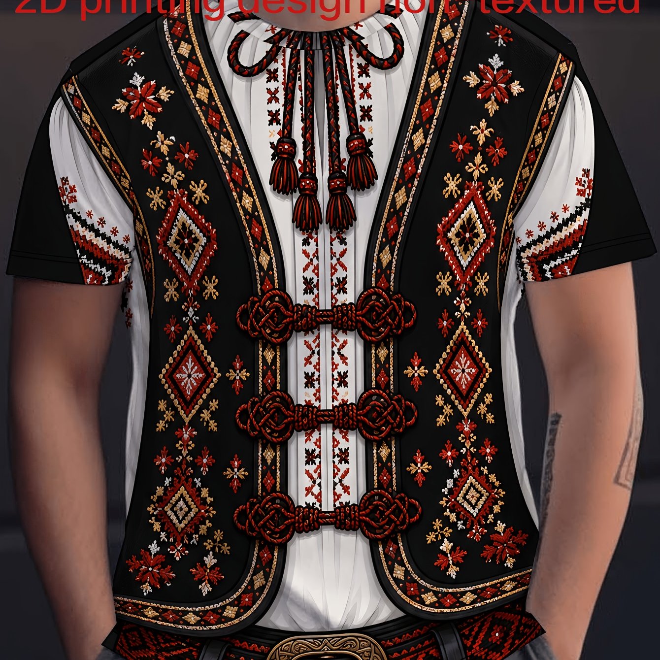 TEMU European Costumes Men's Casual Graphic Print Short Sleeve T-shirt, Round Neck, Comfortable And Breathable, Fashionable For Summer Beach,