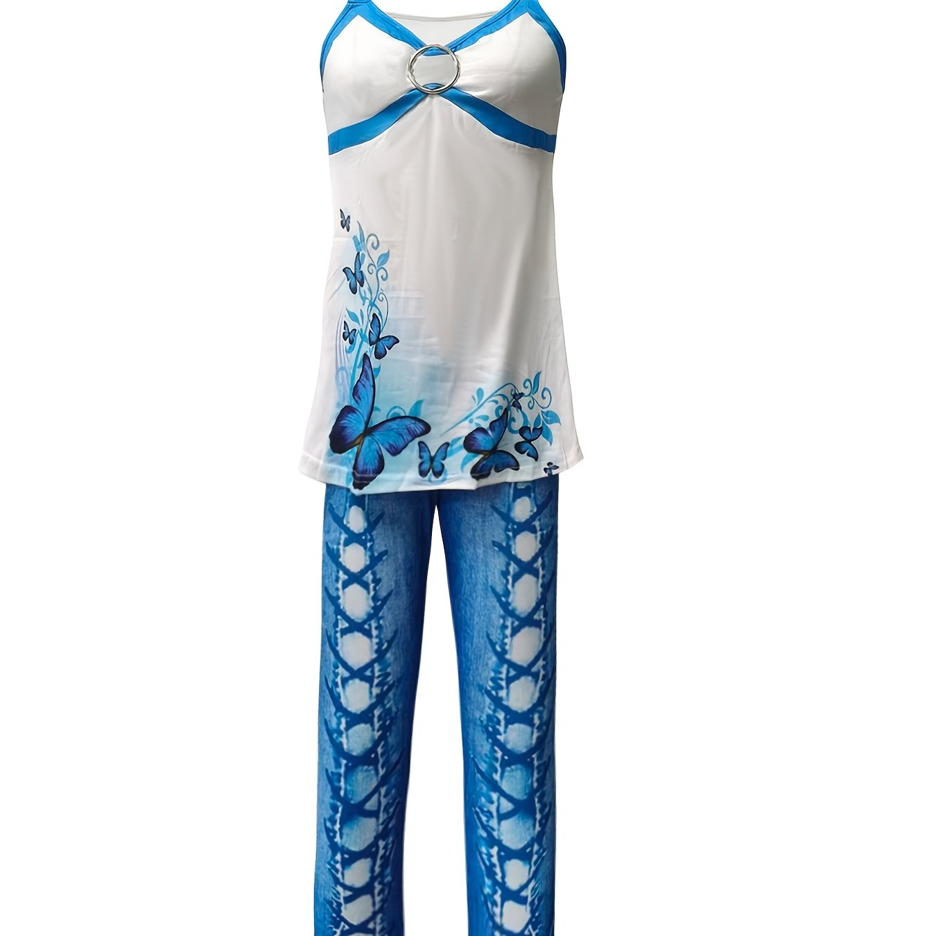 Image of Women's Spring Summer 2pcs Elegant High-stretch Printed Cami And Tight Leggings Set