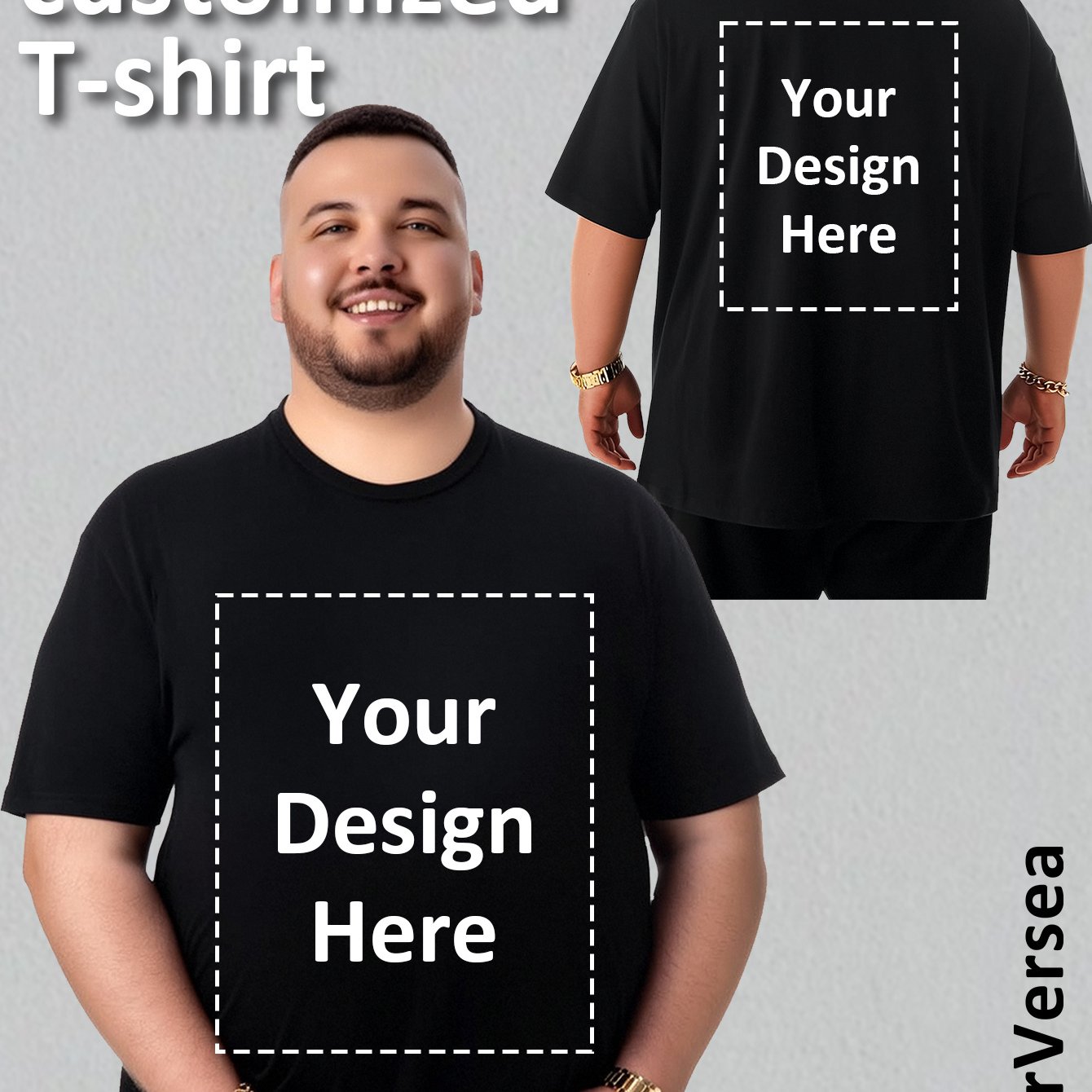 TEMU Custom Men's Plus Size T-shirt - Personalized Front And , Breathable , Casual Round Neck Short Sleeve Shirt, Machine Washable - Ideal Gift For ,