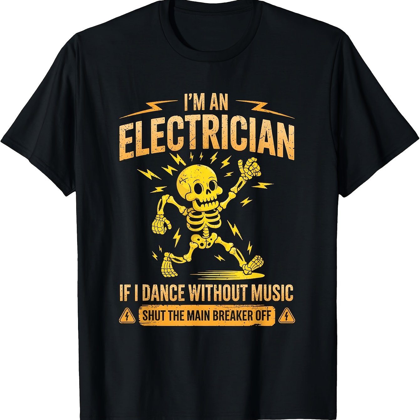TEMU Funny Electrician T-shirt With "if Without Music I'm An Electrician" Slogan & Electrical Symbols - Machine Washable Round Neck Casual Workwear