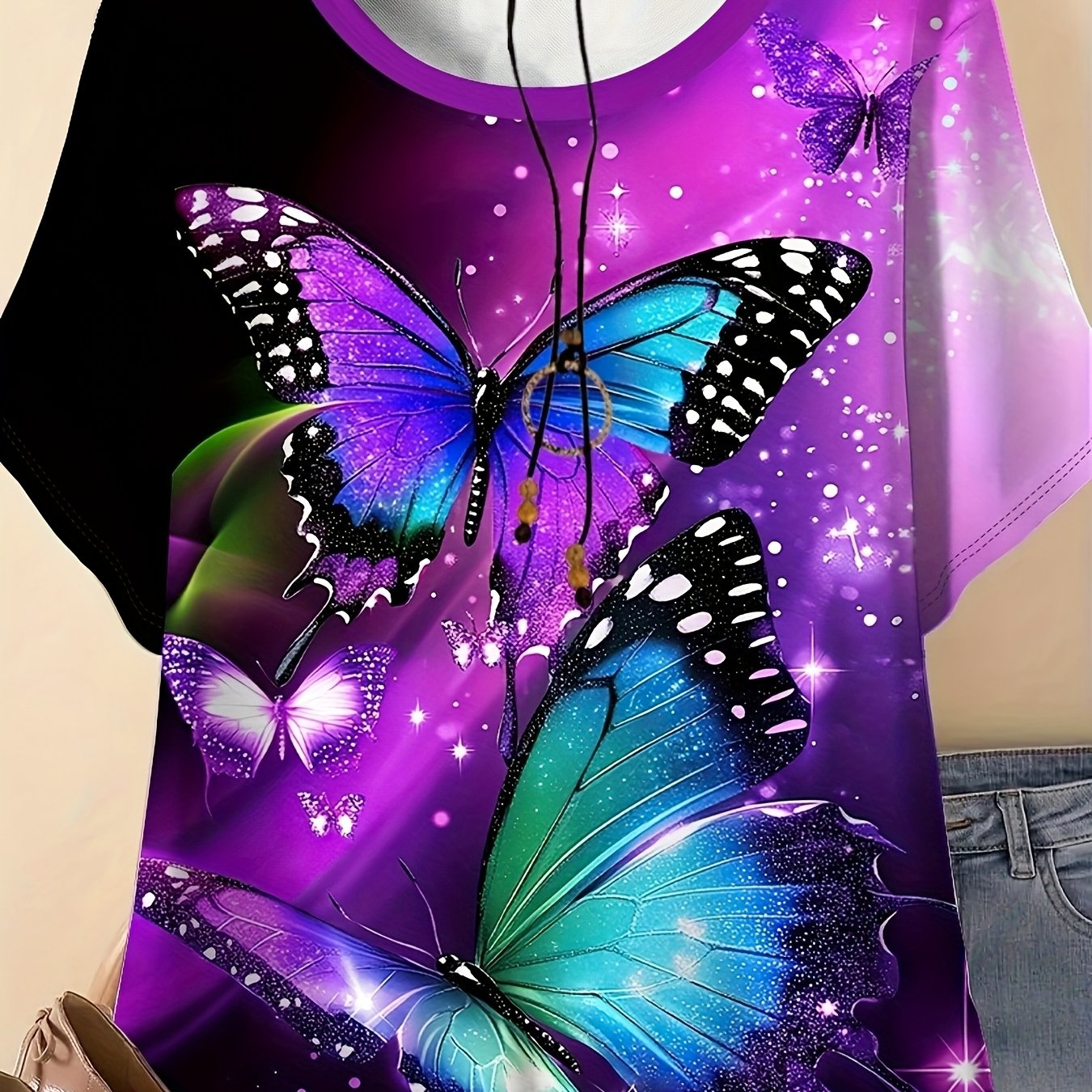 TEMU Plus Size - Women's Print Round Neck T-shirt, Casual Stretch Design, Suitable For Spring And Summer, Micro-elastic Fabric, 180 G/m² - Weekend