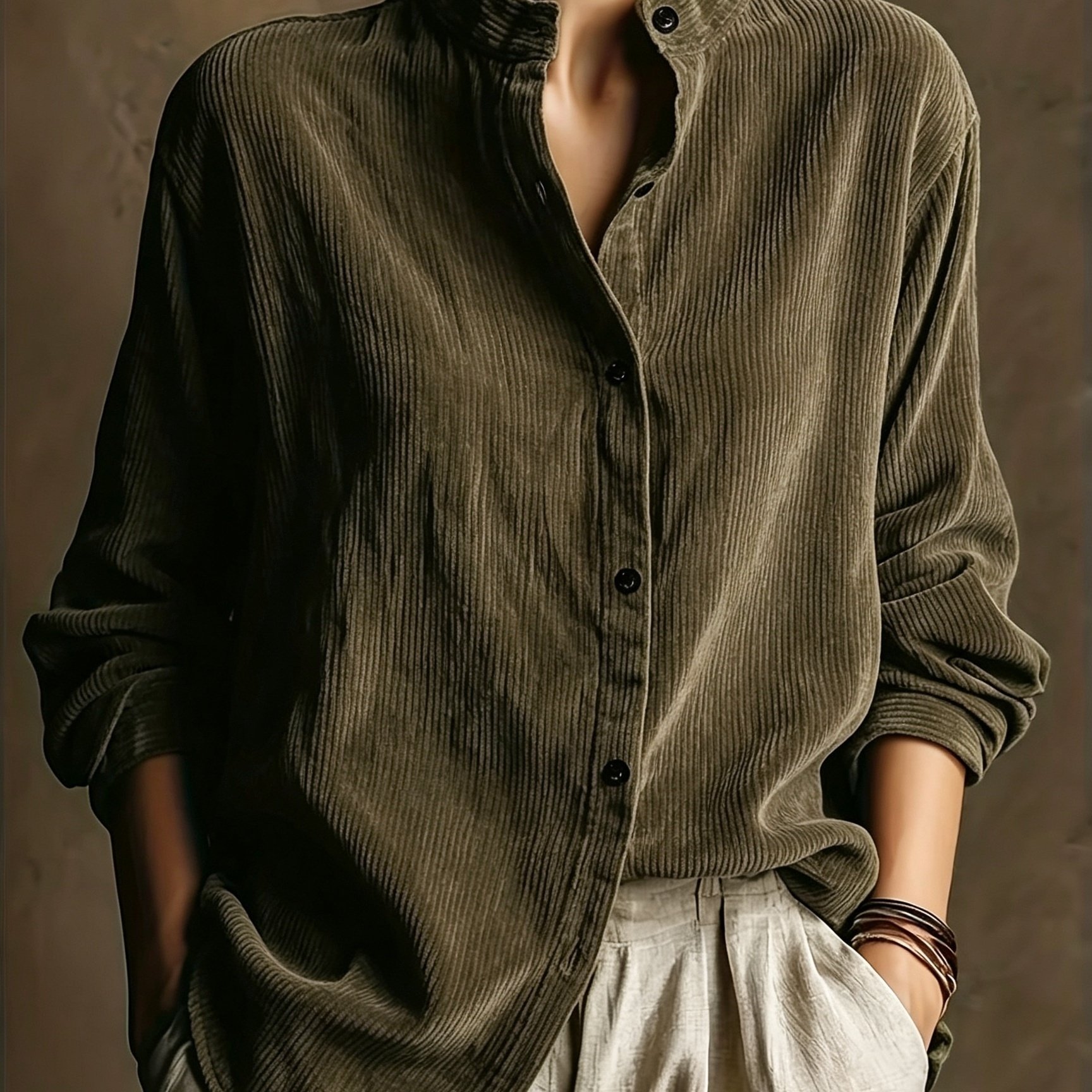 TEMU Women's Long-sleeve Corduroy Shirt Lightweight Jacket In Elegant Solid Textured Fabric, Perfect For Daily Commuting, Parties, And Travel