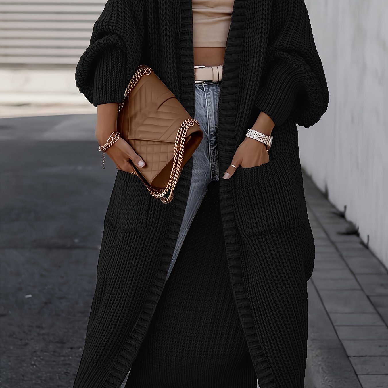 Plus Size - Plus Size - Plus-size Women' Color Casual Long-sleeve Drop-shoulder Long Coat For Autumn And Winter