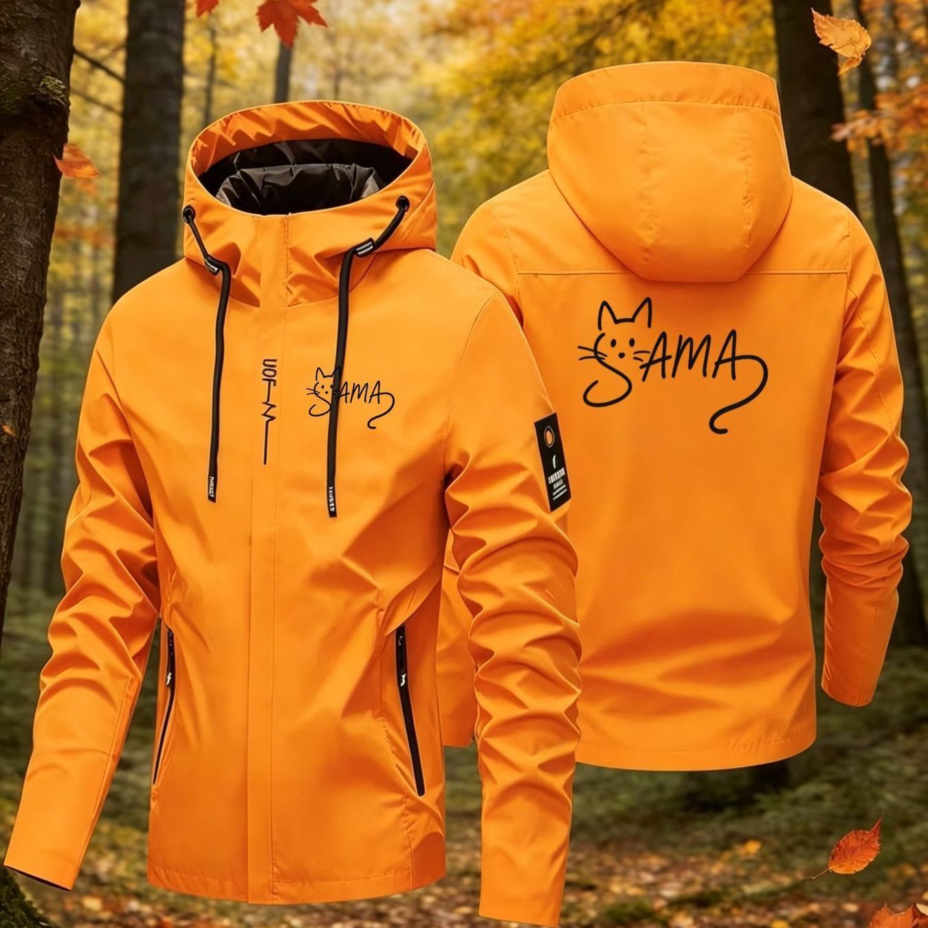 TEMU Men's Outdoor Sports, Featuring A And With A Simple Illustration Integrated Into Logo Print, Equipped With Zipper And Hooded Design, Warm And