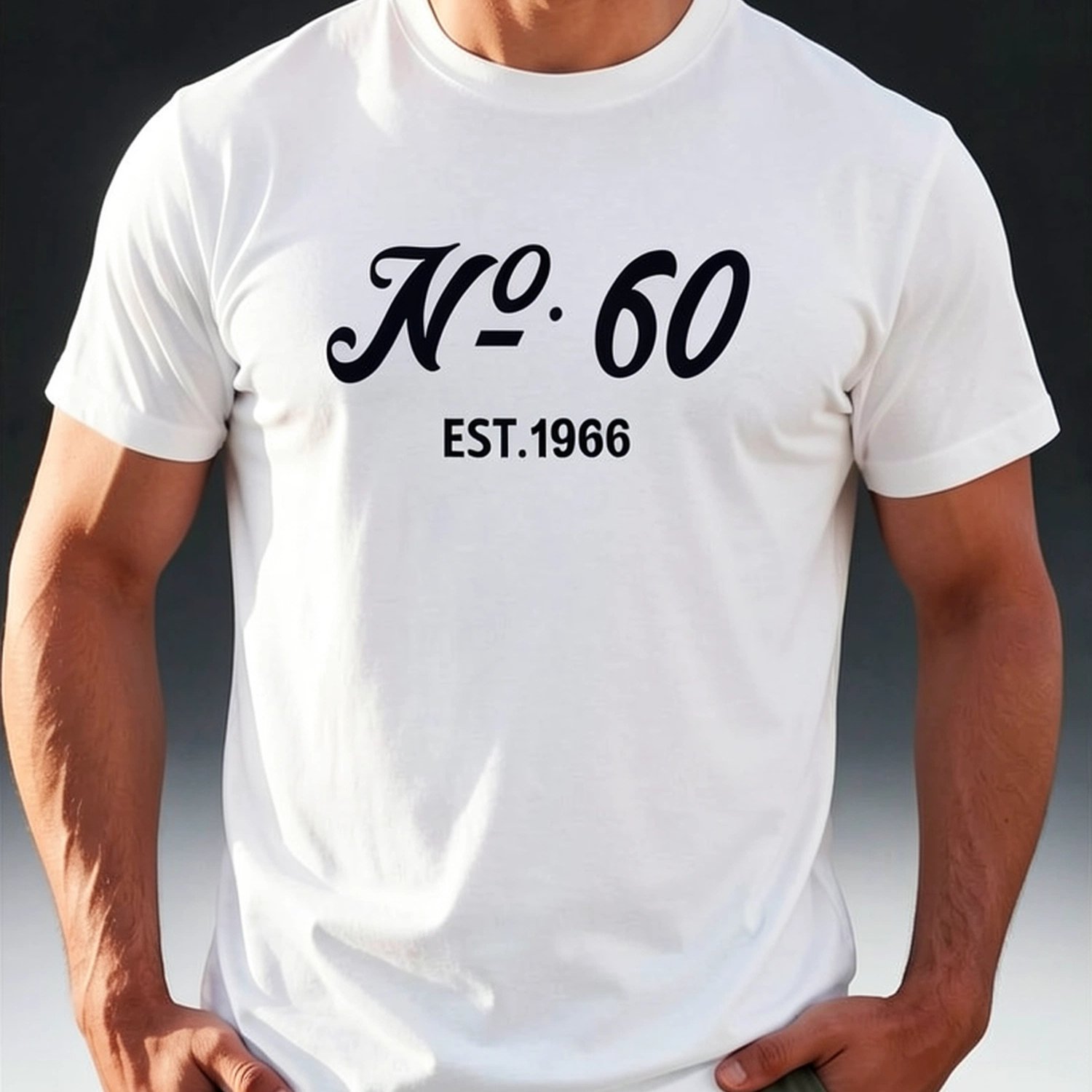 Image of Men's 1966 Retro Print T-shirt - 60th Birthday Gift Suitable For Casual Attire, Pure Cotton Short Sleeve Round Neck Casual Top With Stretch, Regular Fit For & Nostalgic Style