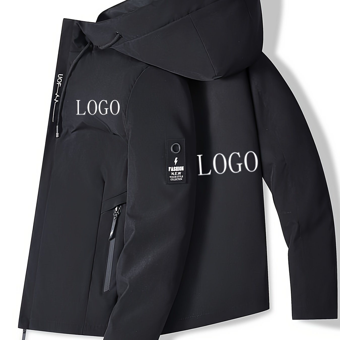 TEMU Personalisierte Logo/Grafik-Jacke – Individuelle Business-Promotion, Teamuniformen – Nicht-dehnbarer Kapuzenmantel aus pflegeleichtem Stoff für