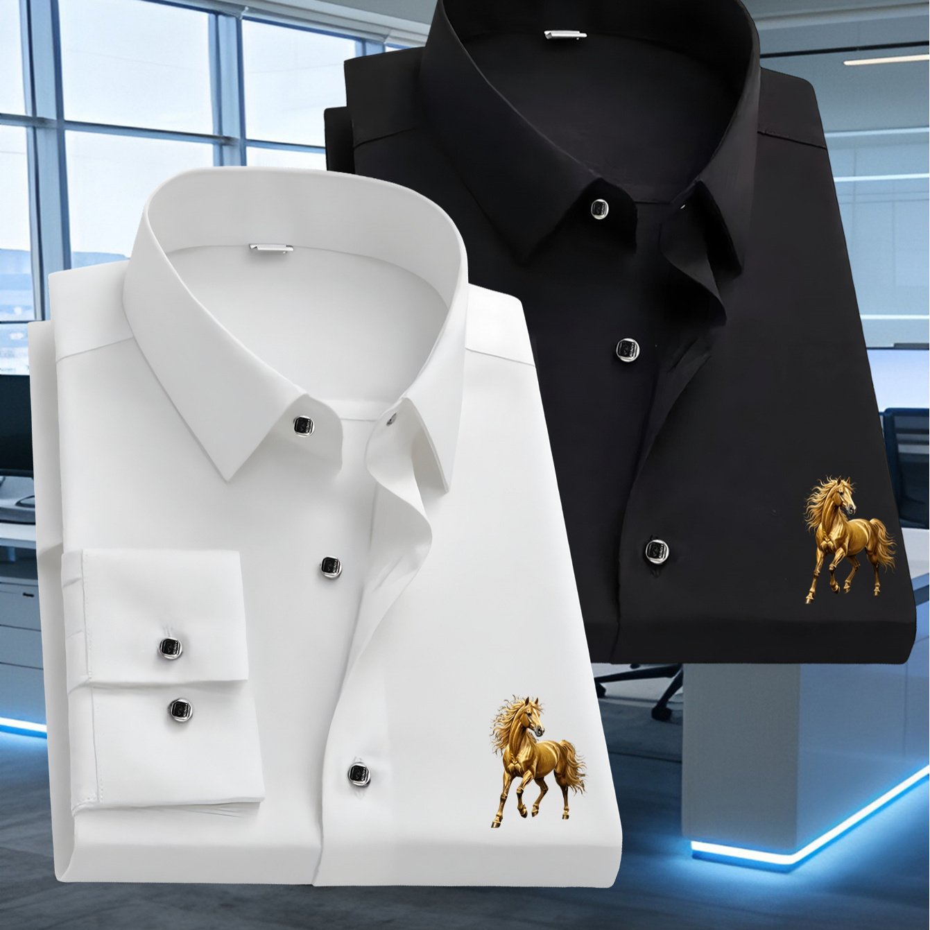 TEMU 2pcs Men's High-end Long-sleeve Shirts, Fashionable Printed Shirts, Suitable For Formal Business And , Stylish And Casual Design, Breathable And