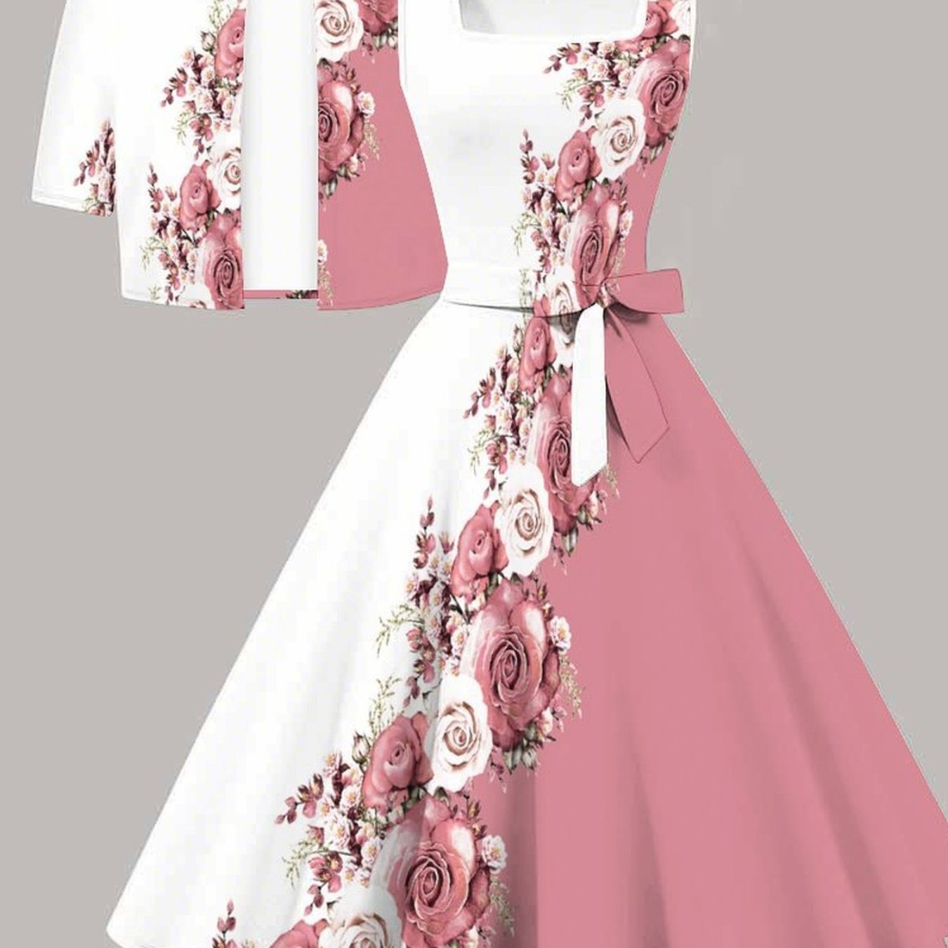 Plus Size, Women's Suit Women's Plus-size Dress Set Floral And Tree Pattern Party Comfortable Material Fashionable Personality Short-sleeve Jacket Vest Dress Set