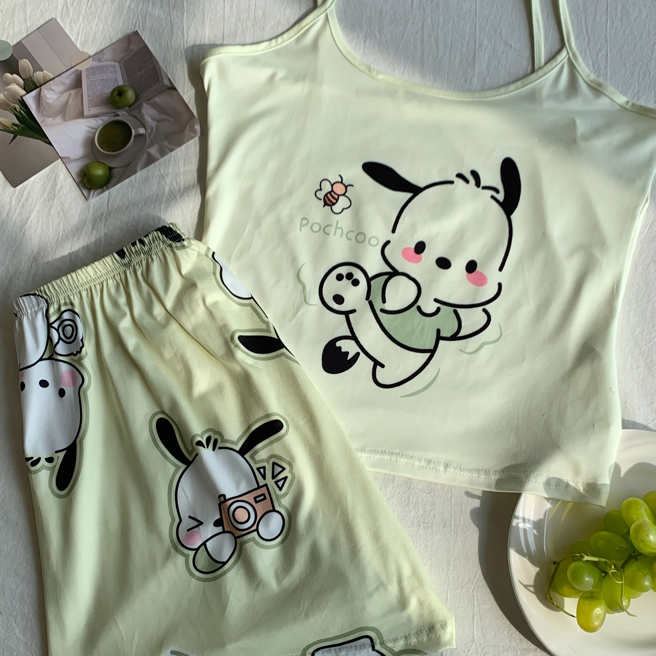 Collaboration Hello Kitty Suspender Top And Pants Two-piece Set