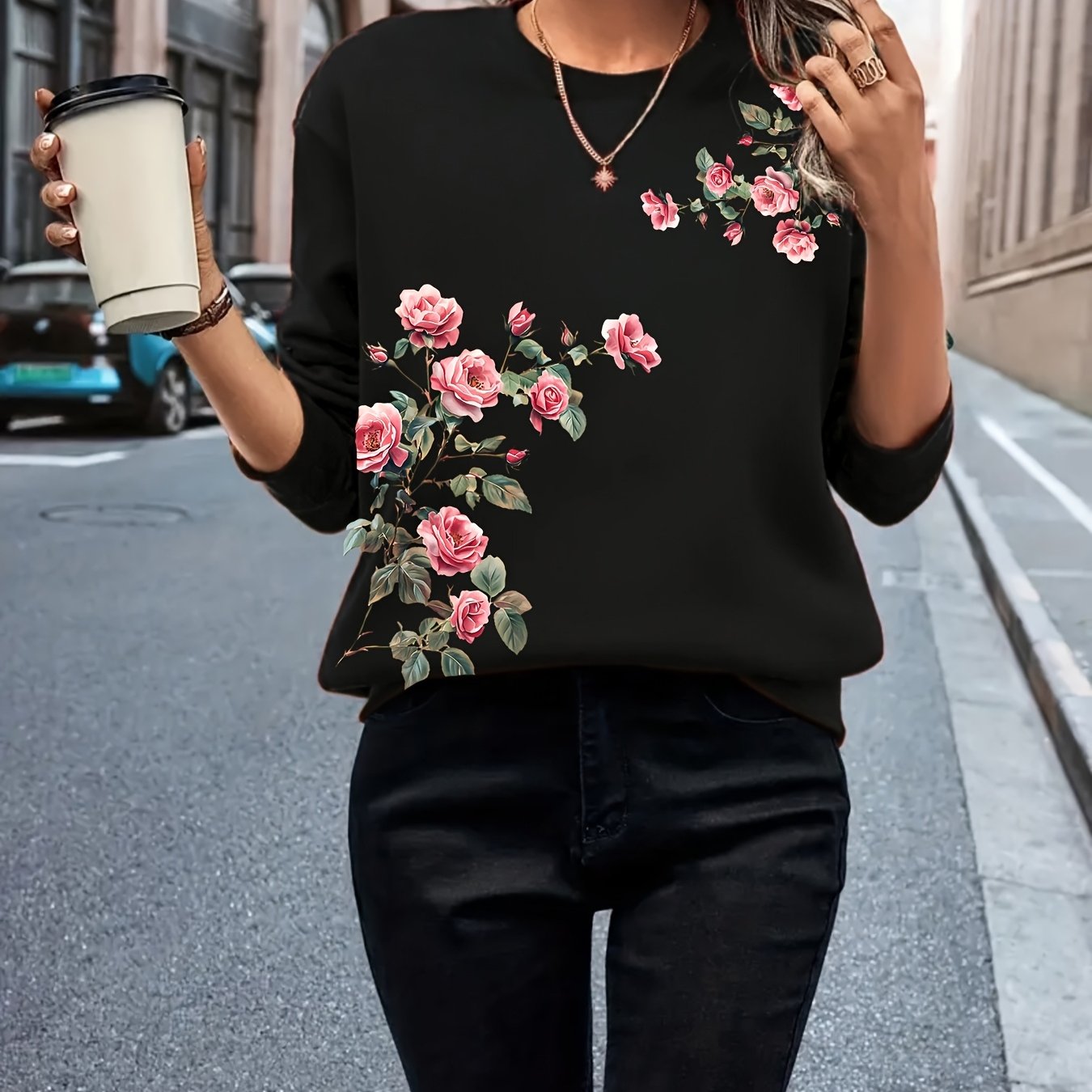 TEMU [fashion Long Sleeve Sweater Halloween Multi-element Heat Transfer Print] Spring Summer Autumn Fashion Casual Women's Sweater, Round Neck
