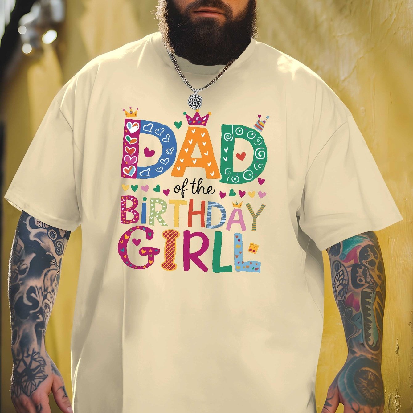 TEMU Dad Of The Birthday Girl Men's Printed T-shirts Outdoor Sports And Casual Shirts Men's Latest Plus Size Loose T-shirts, Plus Size