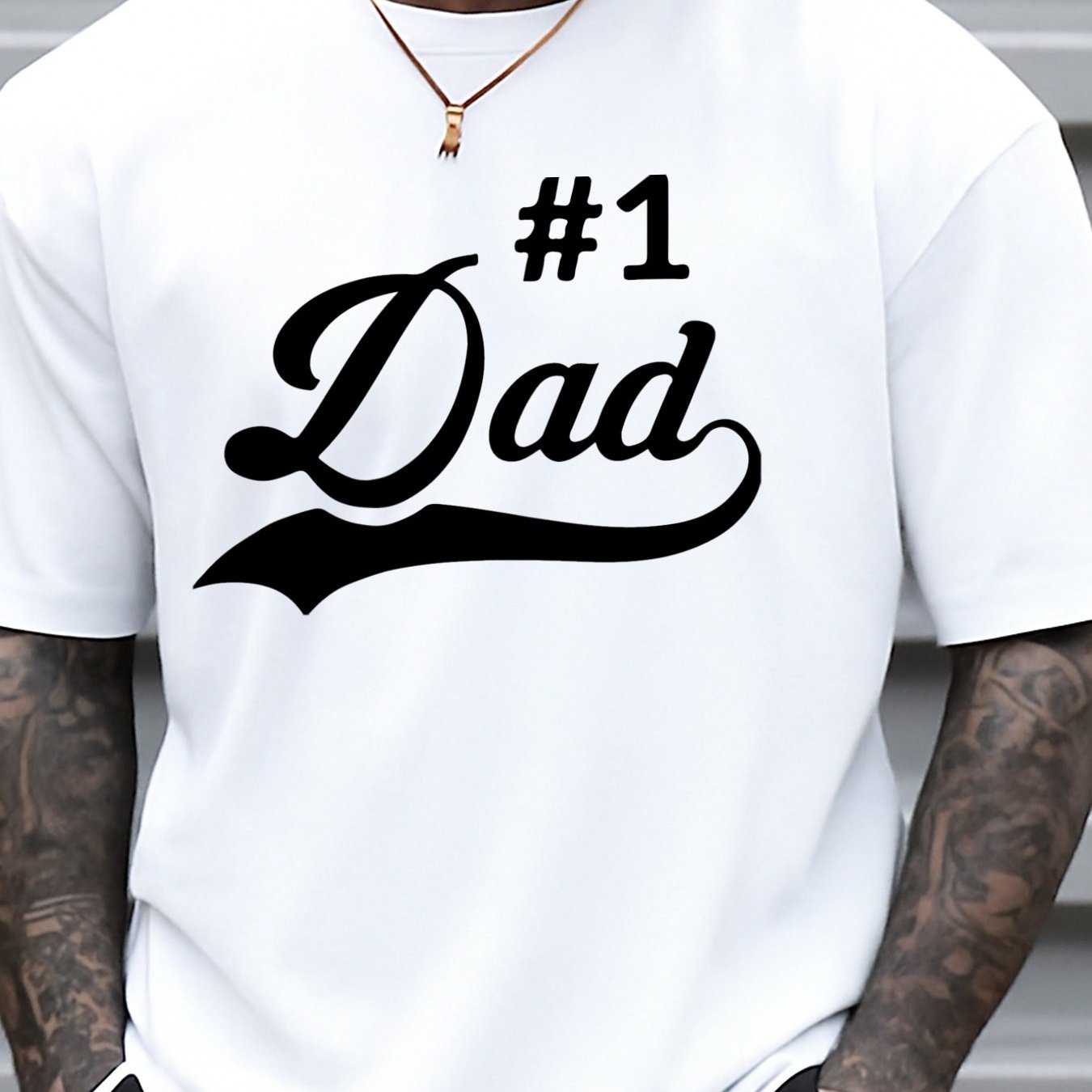 TEMU 's T-shirt, #1 Dad Pattern Print- Lightweight Breathable Crew Neck Short Sleeve Casual T-shirt, Father's Day Gift, Summer Sports Casual Wear- For Dad, Husband, Grandpa- White Shirt