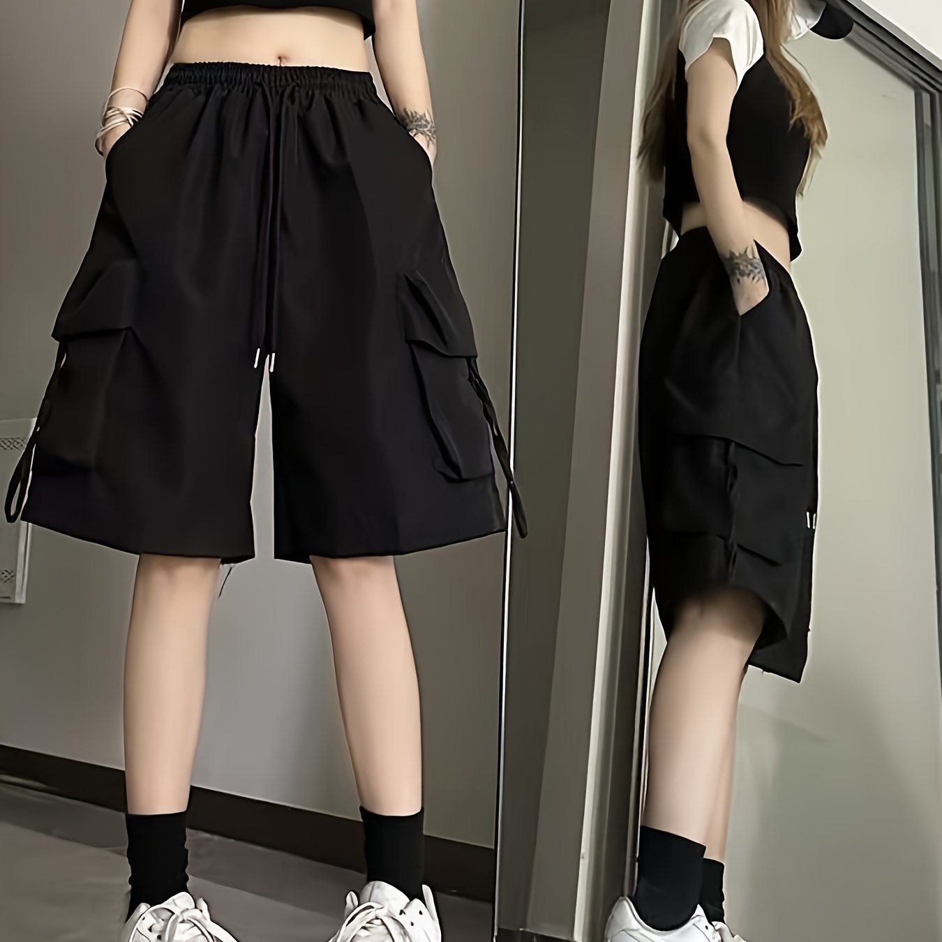 TEMU レディース アメリカンヴィンテージ ワークパンツ 男女兼用 万能 春夏 ルーズ 韓国風 ストレートレッグ 五つポケット カジュアル ワイドレッグパンツ