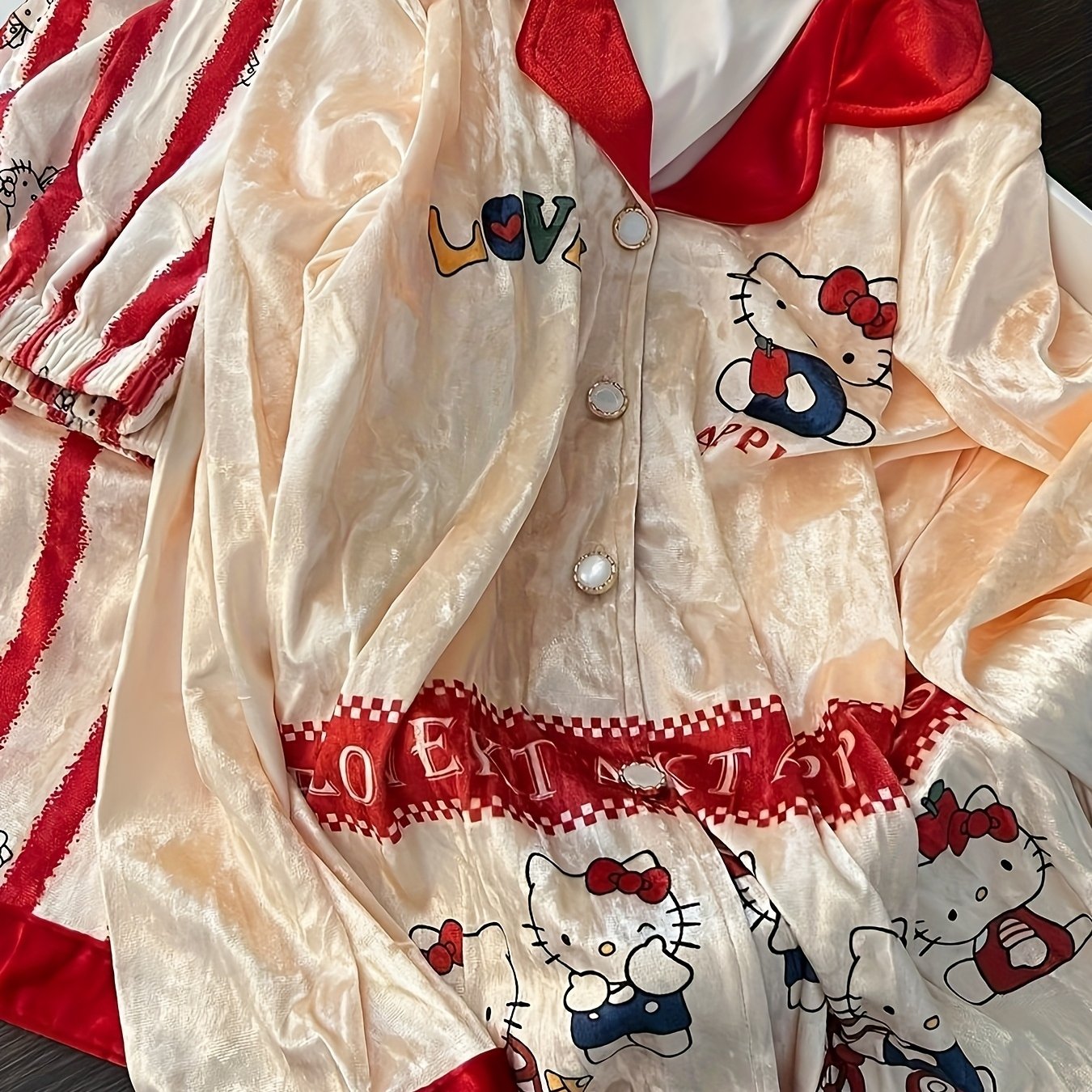 Image of Women's Pajamas Spring And Autumn New Cartoon Kitty -block Striped Homewear Set Thin Style