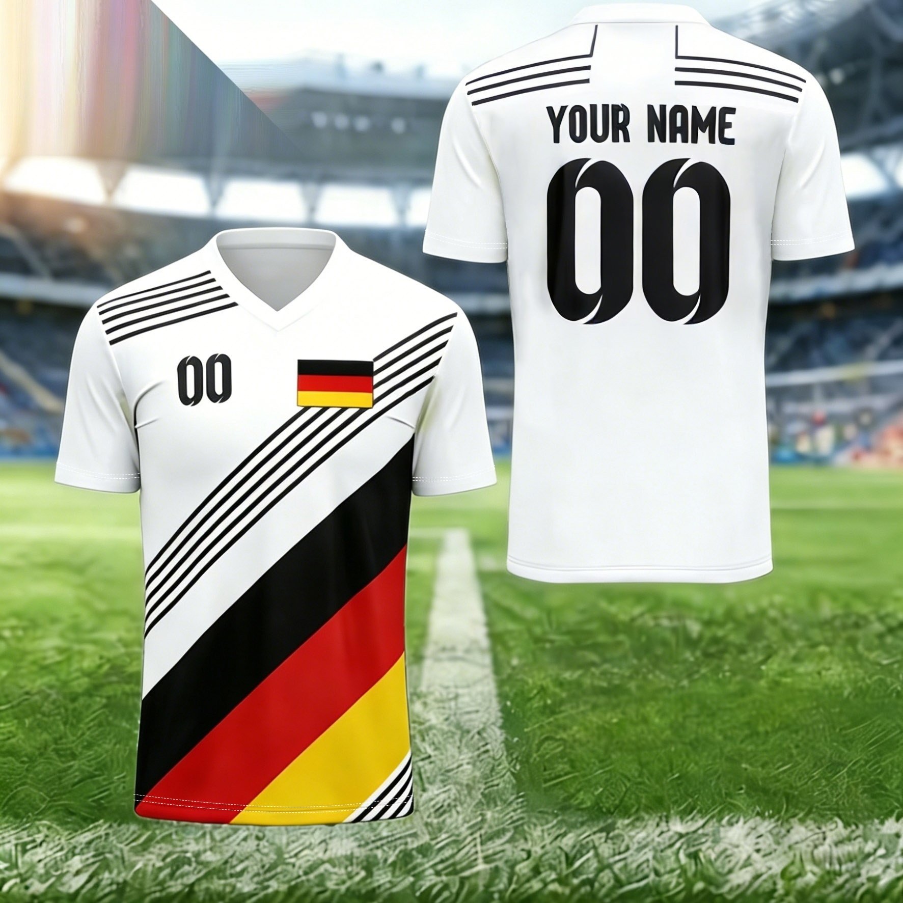 TEMU Personalized Germany Jersey Custom Name & Number - V-neck Breathable Moisture-wicking Short-sleeve Shirt Suitable For , Club Uniforms, Outdoor