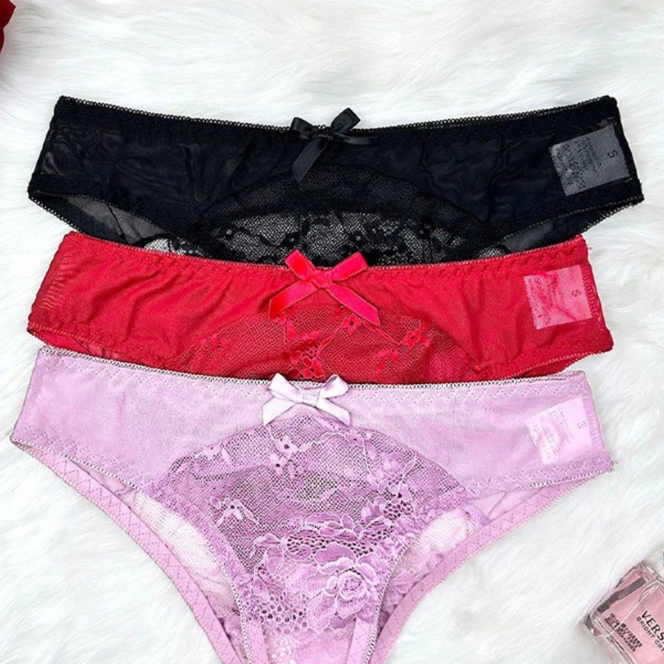 TEMU 3pcs Women's French Style Sheer Lace Thong Panties - Low-rise Bow Mesh Underwear Suitable For Honeymoon, Valentine's Gift, Soft Breathable