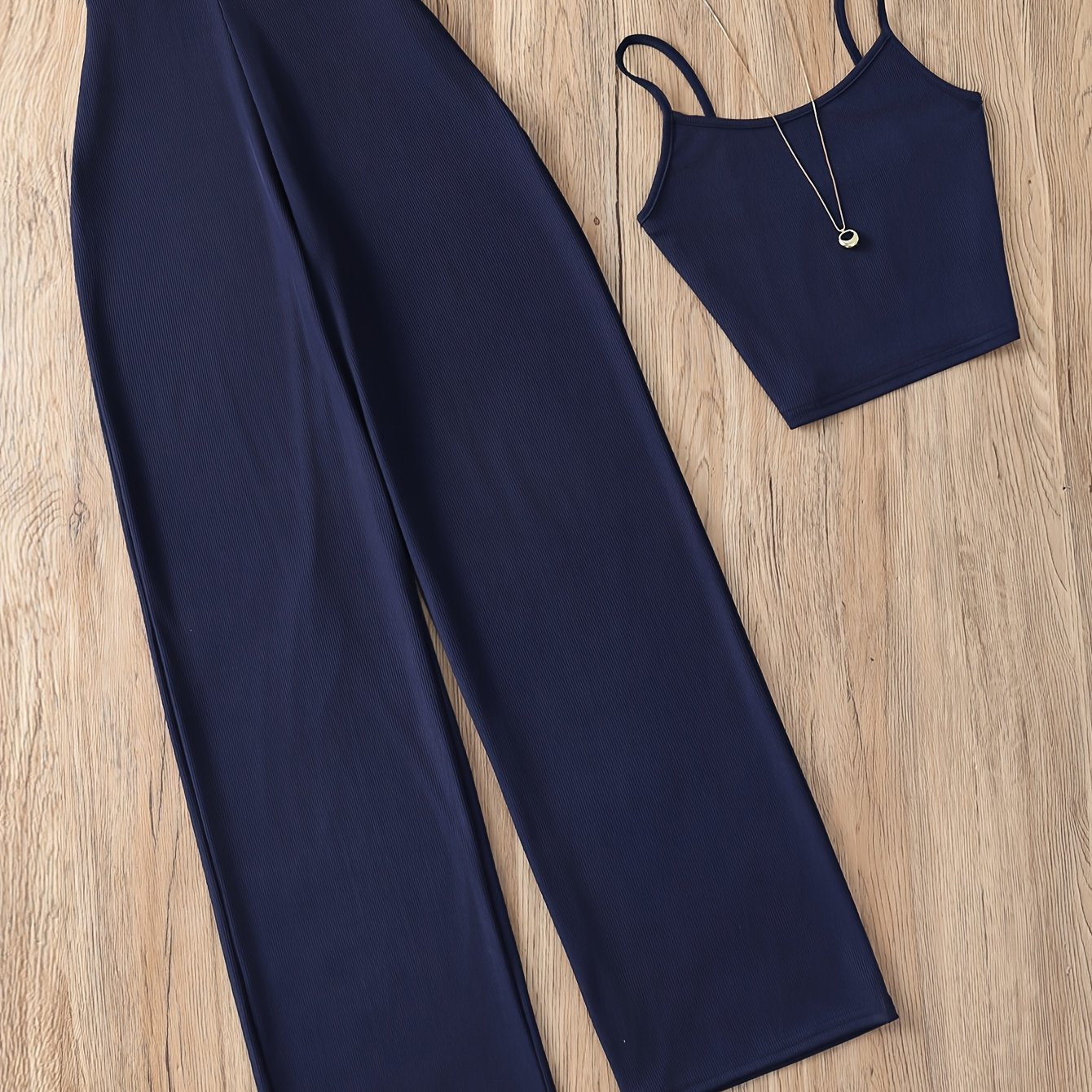 TEMU Conjunto para mujer: top camisola y pantalones largos, conjunto de 2 piezas, top de color liso con pantalones de pierna , conjunto casual de 2