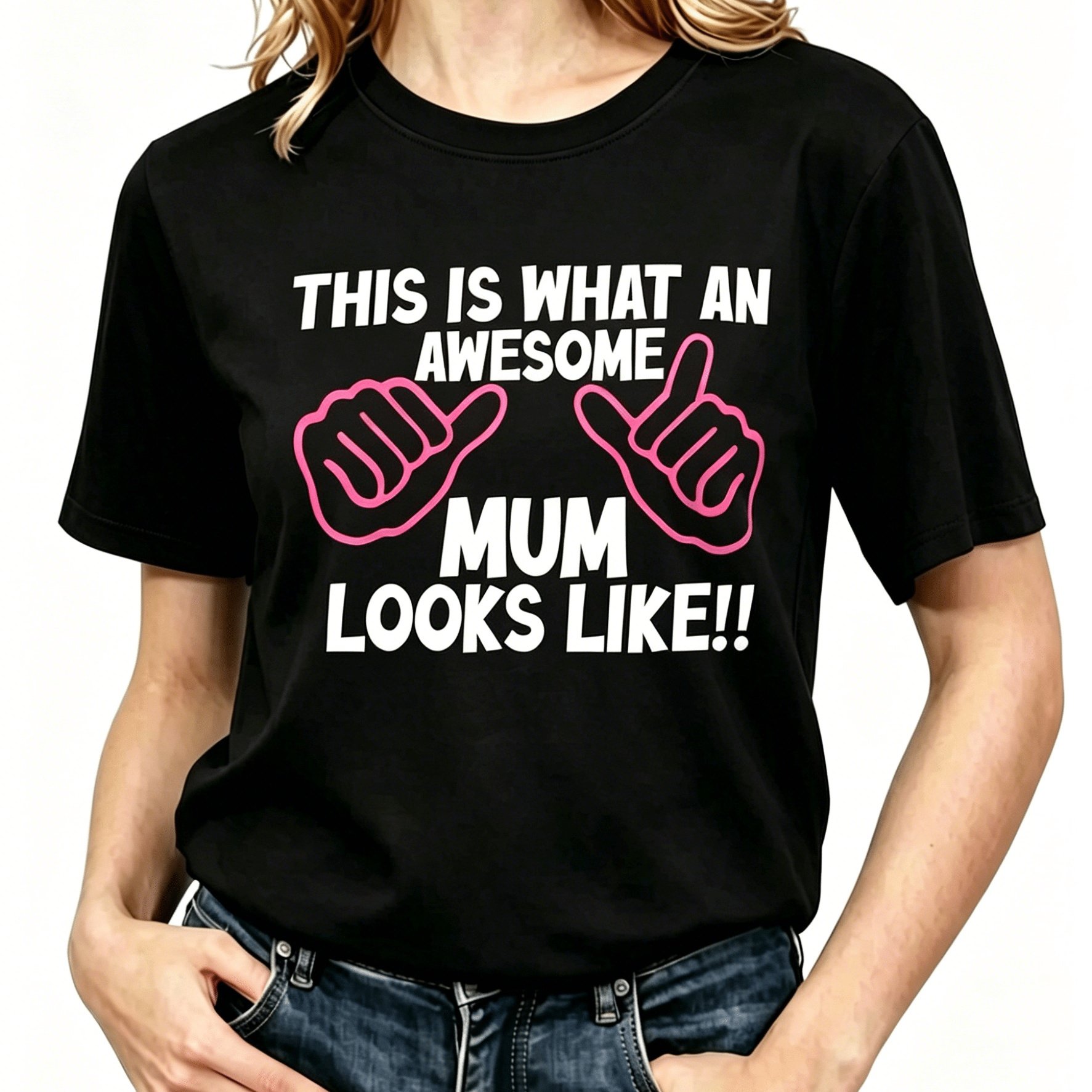 TEMU Women's Funny Mom T-shirt - " What An Awesome Mom Looks Like!" Graphic Tee, Pink And White Letters And Heart - Loose Neck Short Sleeve Casual