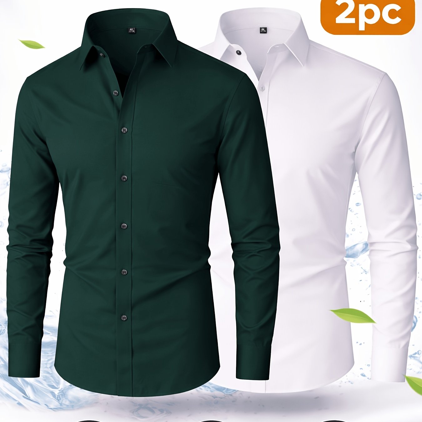 TEMU Tang ' 2pcs Men's Long Sleeve Dress Shirts, Slim Fit, Breathable And Comfortable, Lapel Button- Shirts For Business, Casual, And Formal Work, A