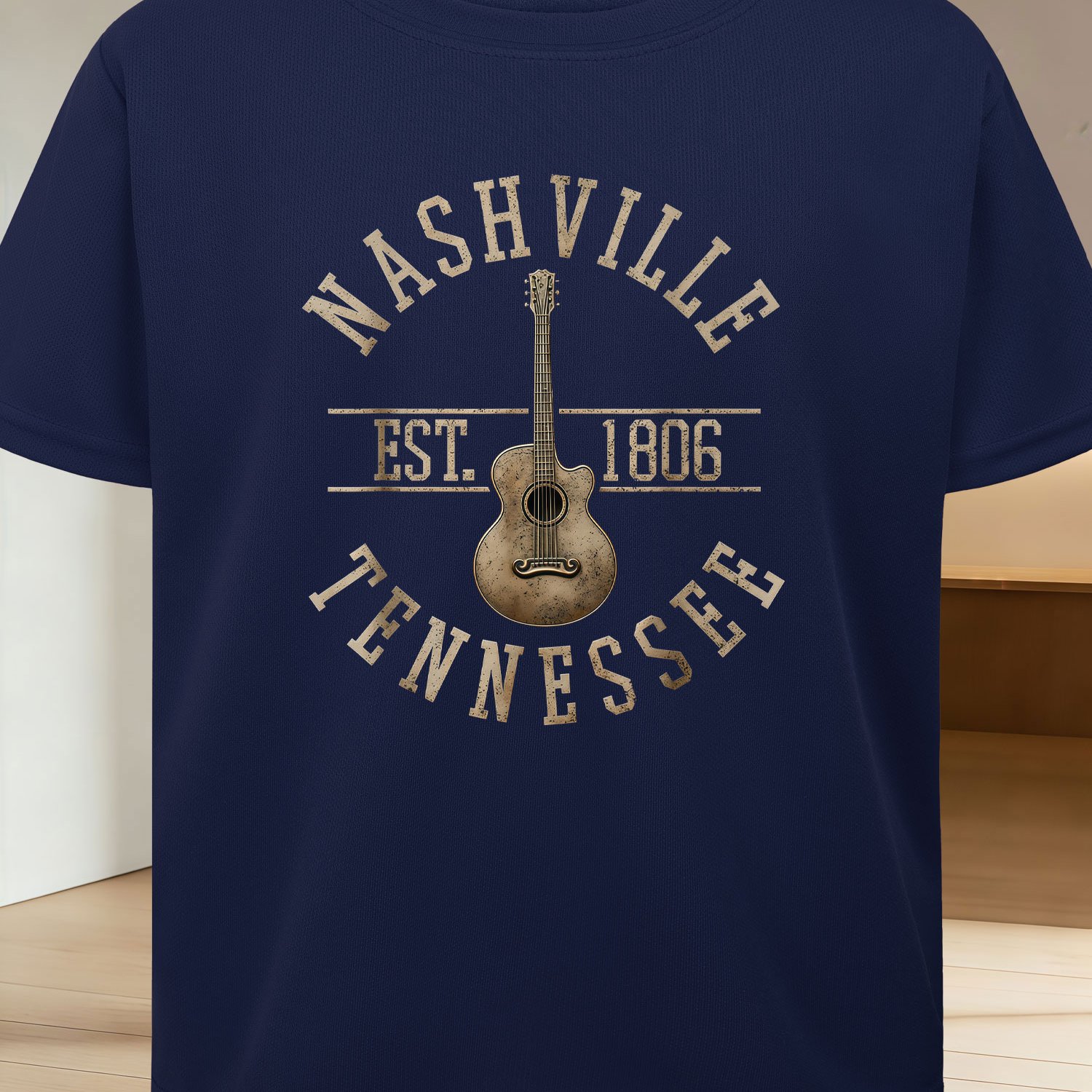 TEMU Men' & Women' Country Music T-shirt - Nashville Tennessee Guitar & Lyrics Print Tee Suitable For Concerts, Gifts, Casual Crew Neck Short Sleeve