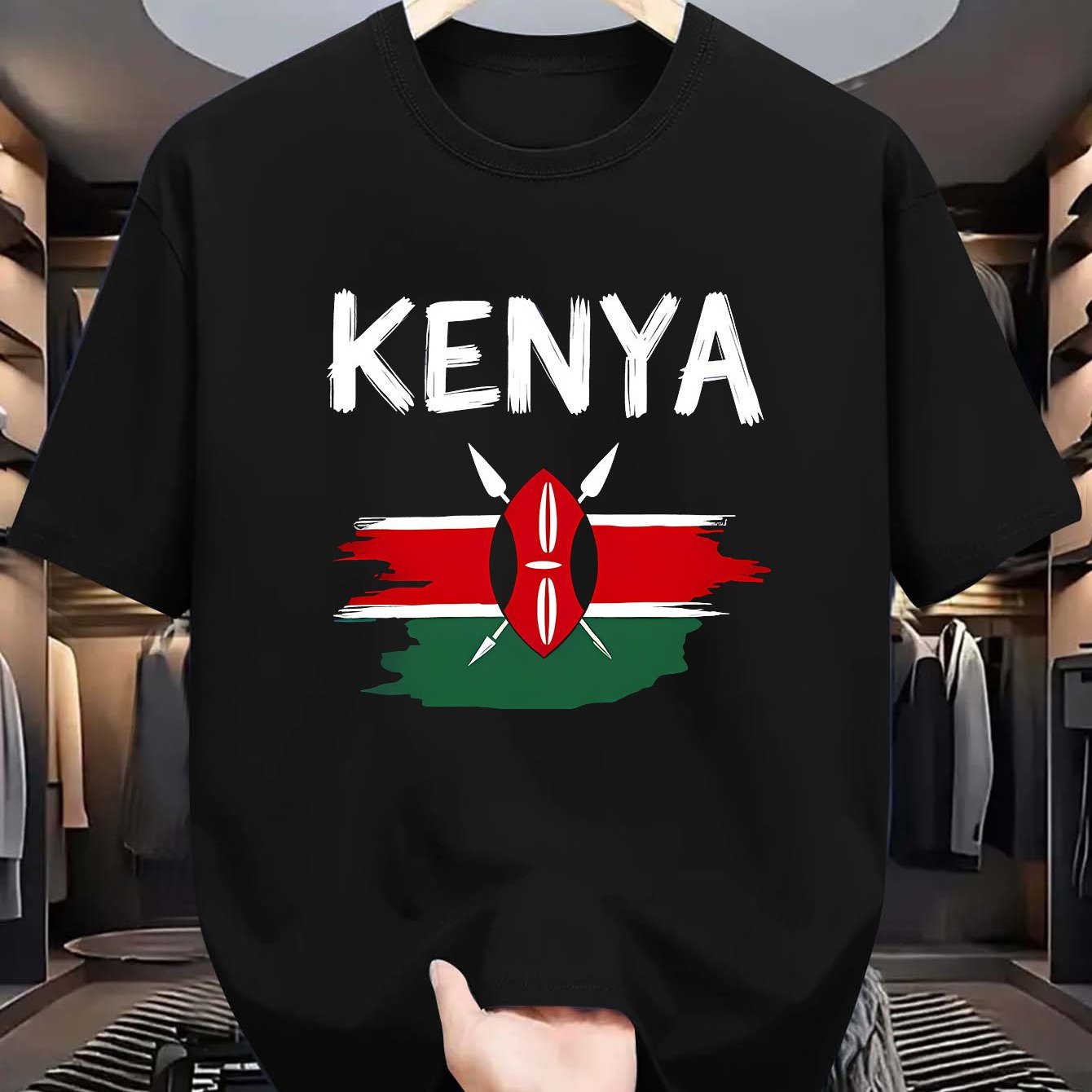 TEMU Kenya Kenya Graphic Tee For Men, Loose Fit, Patriotic Theme, Casual Everyday Versatile Top