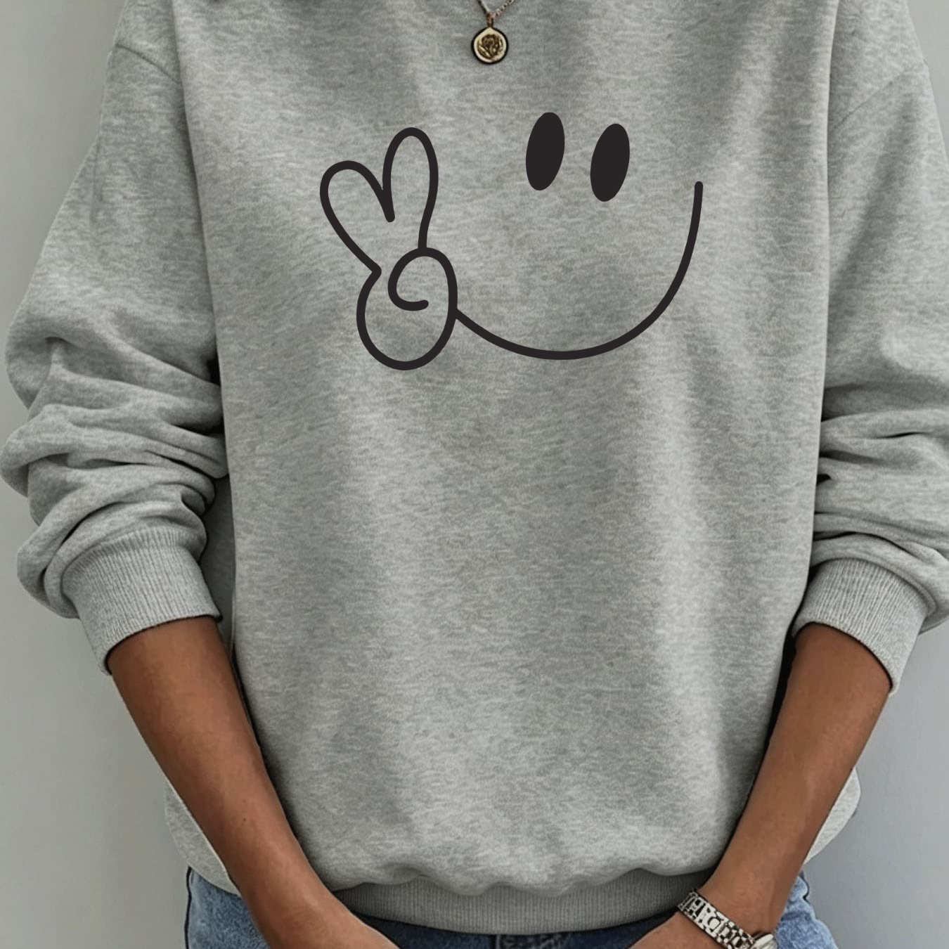 Image of Autumn/winter New Arrival Fleece Pullover: Women's Relaxed Fit Crewneck Sweatshirt With Print, Breathable And Comfortable For Casual Daily Wear
