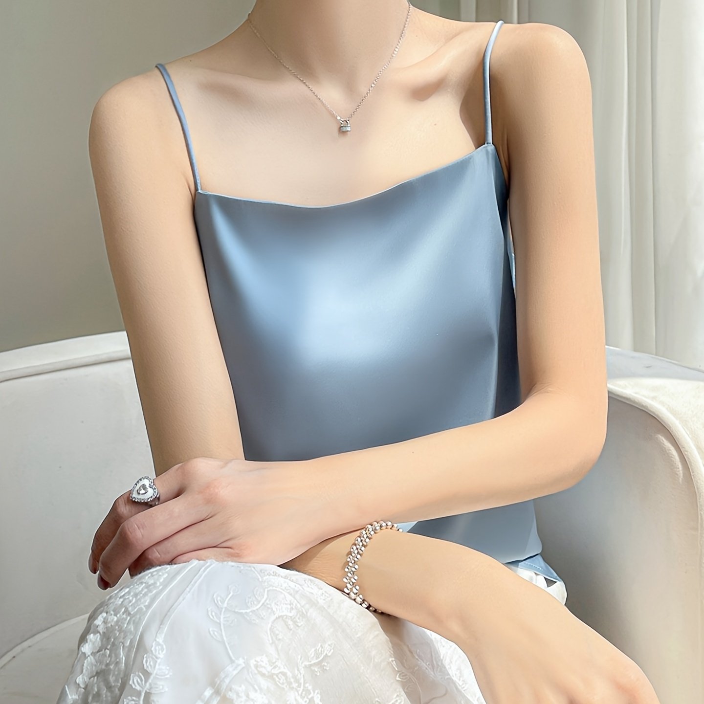 TEMU And Stylish One-shoulder Women's Summer Solid-color Satin Camisole