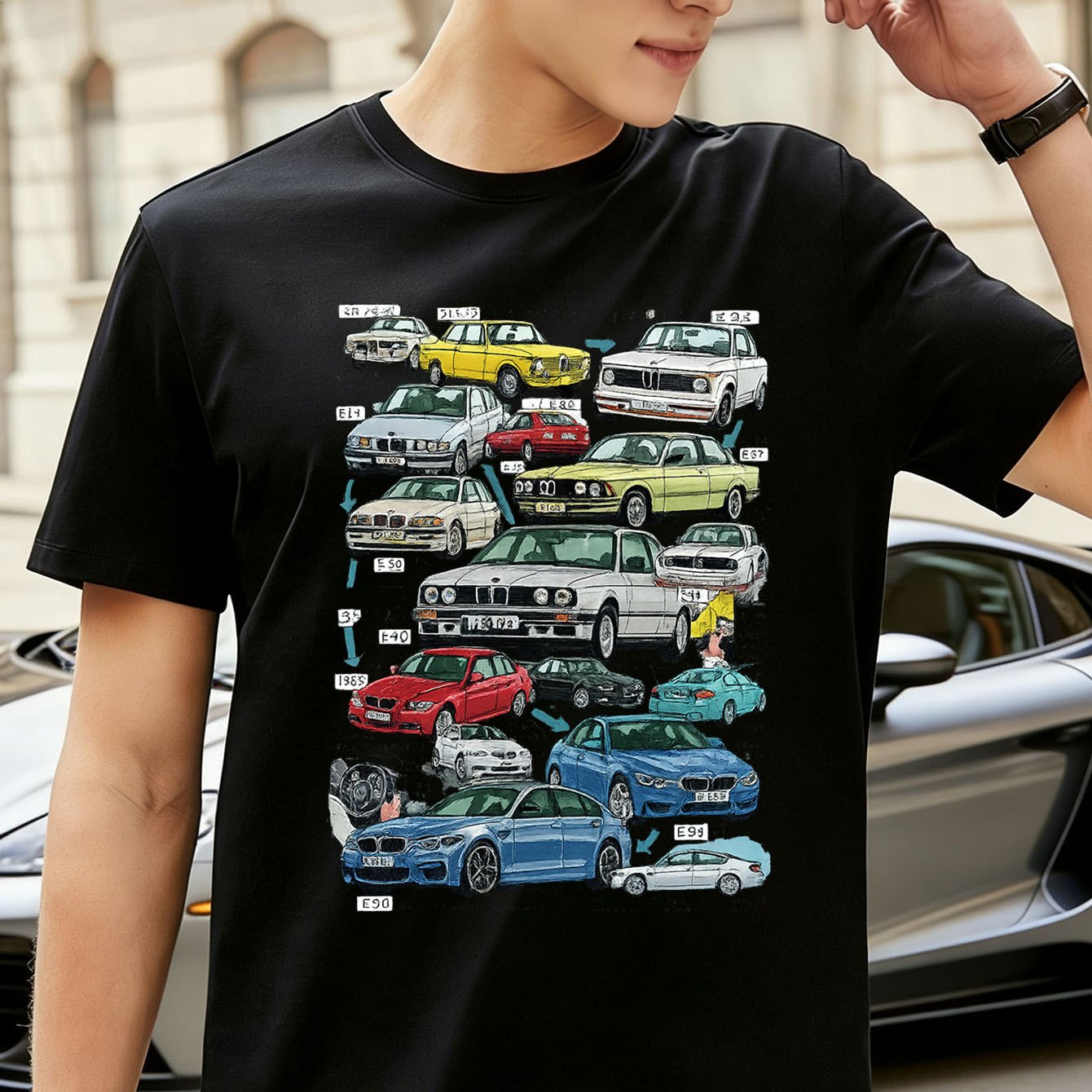 TEMU Men's Vintage T-shirt With E36/e30/e34/e32/e23/e24/e28/e39/e40 Codes - Retro Logo Color , Loose Fit Casual Tee For Car Enthusiasts & Owners,