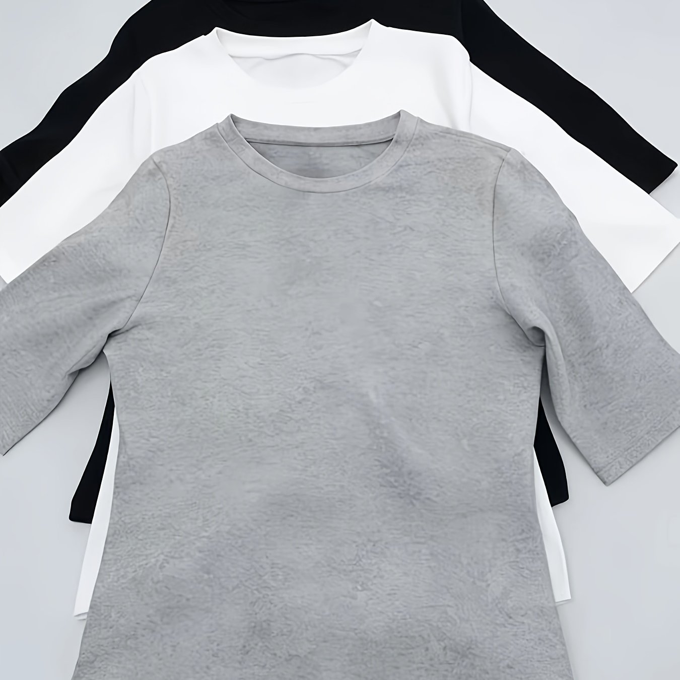 E-shop Damenmode 3er-Pack Kurzarmshirts für Damen 3/4 Ärmel Rundhals T-Shirts Slim Fit Freizeit Sommer Basic Tees