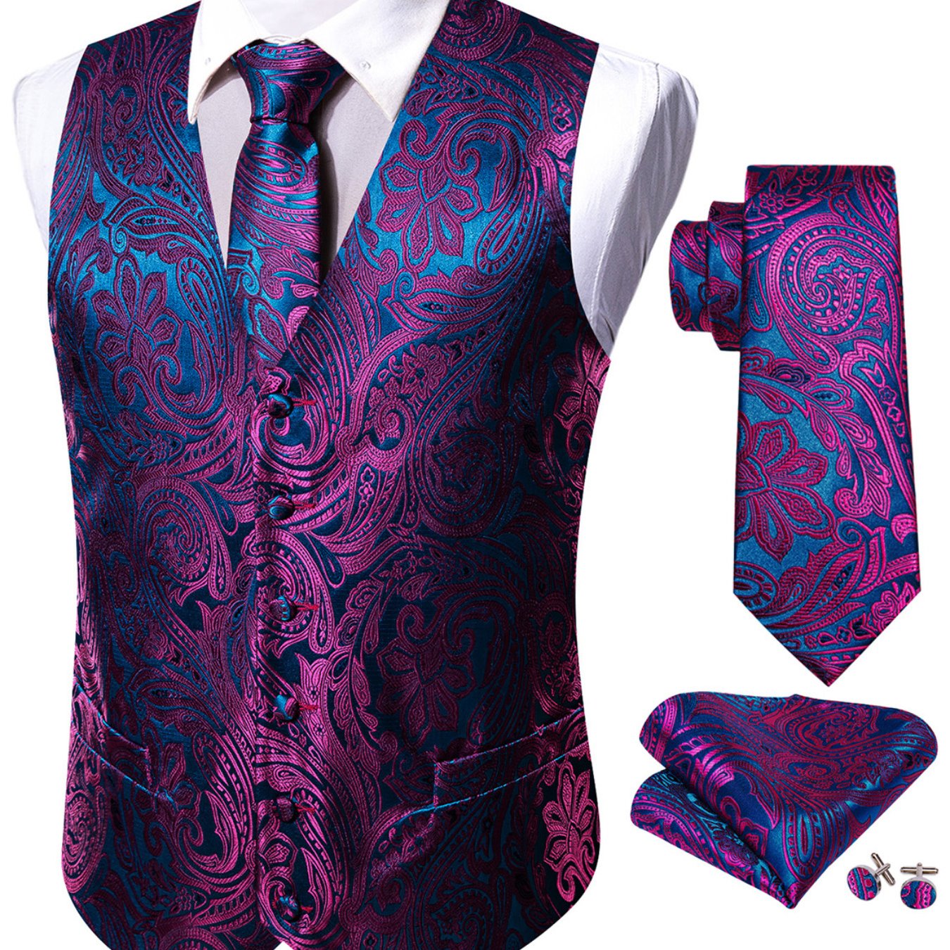 Image of Waistcoat, Tuxedo Vest And Hankerchief And Tie Set, Event Party Prom Formal Tops Suit, Plus Size
