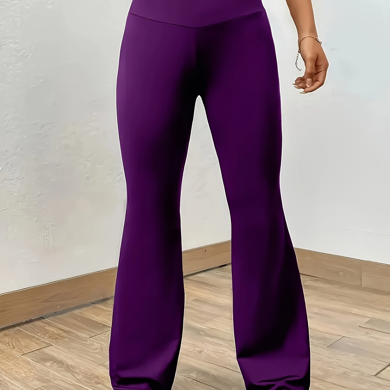 Deep Purple High-waist Flare Pants, Spring Summer Casual Forbidden Trousers, Women's Clothing