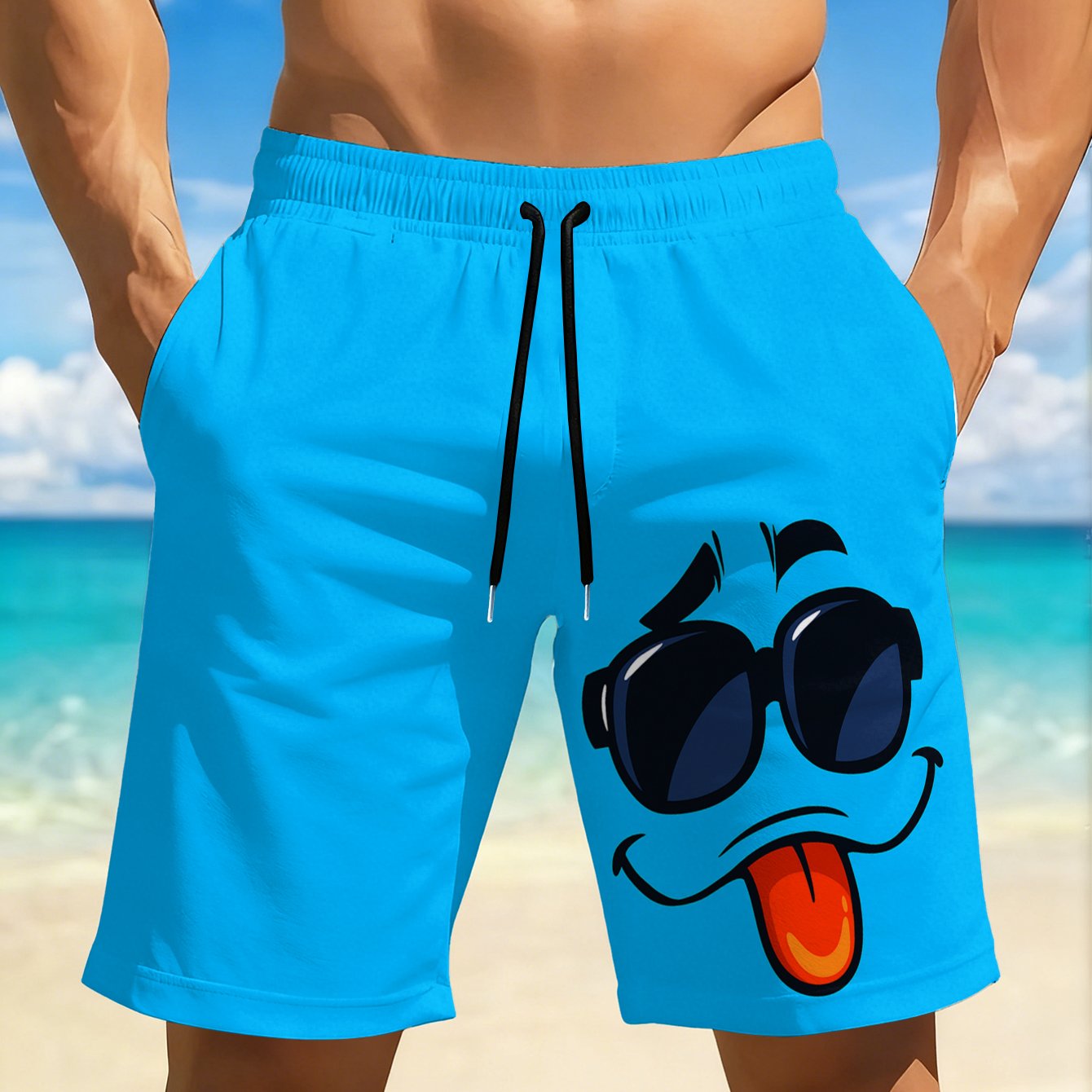 TEMU Pantalones Cortos de Playa Transpirables de Secado Rápido para Hombre | Diseño de Estampado Colorido, Cintura Elástica con Cordón Ajustable,